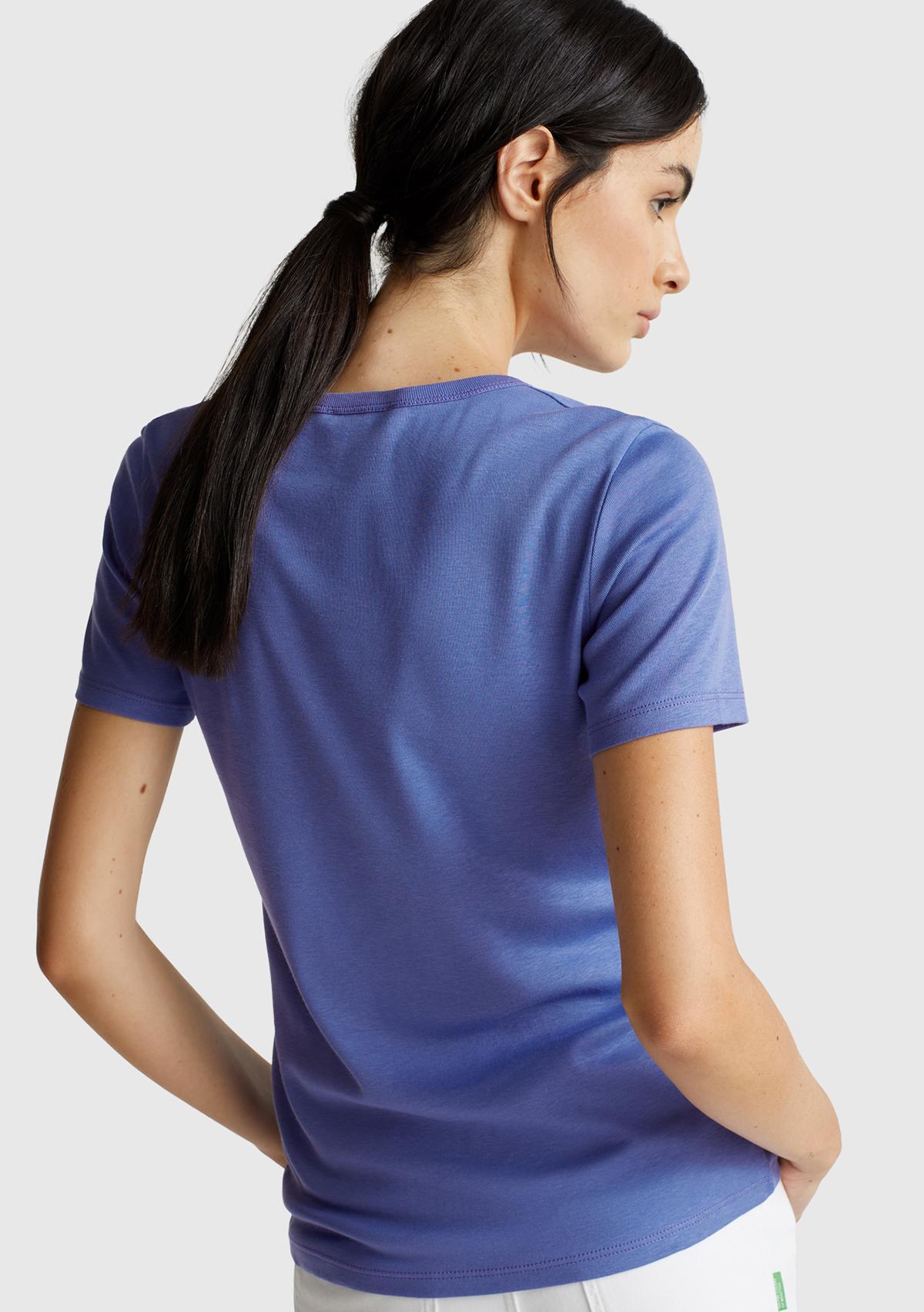 Kadın Mor %100 Koton Basic Kısa Kollu Bisiklet Yaka T-Shirt