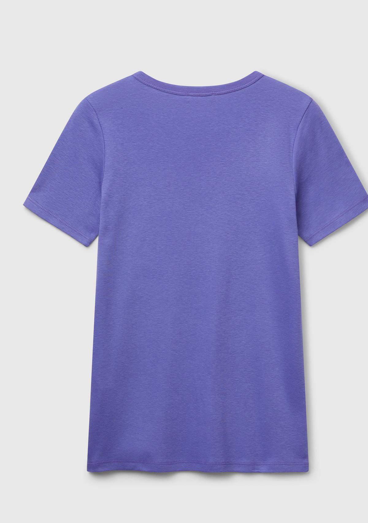 Kadın Mor %100 Koton Basic Kısa Kollu Bisiklet Yaka T-Shirt