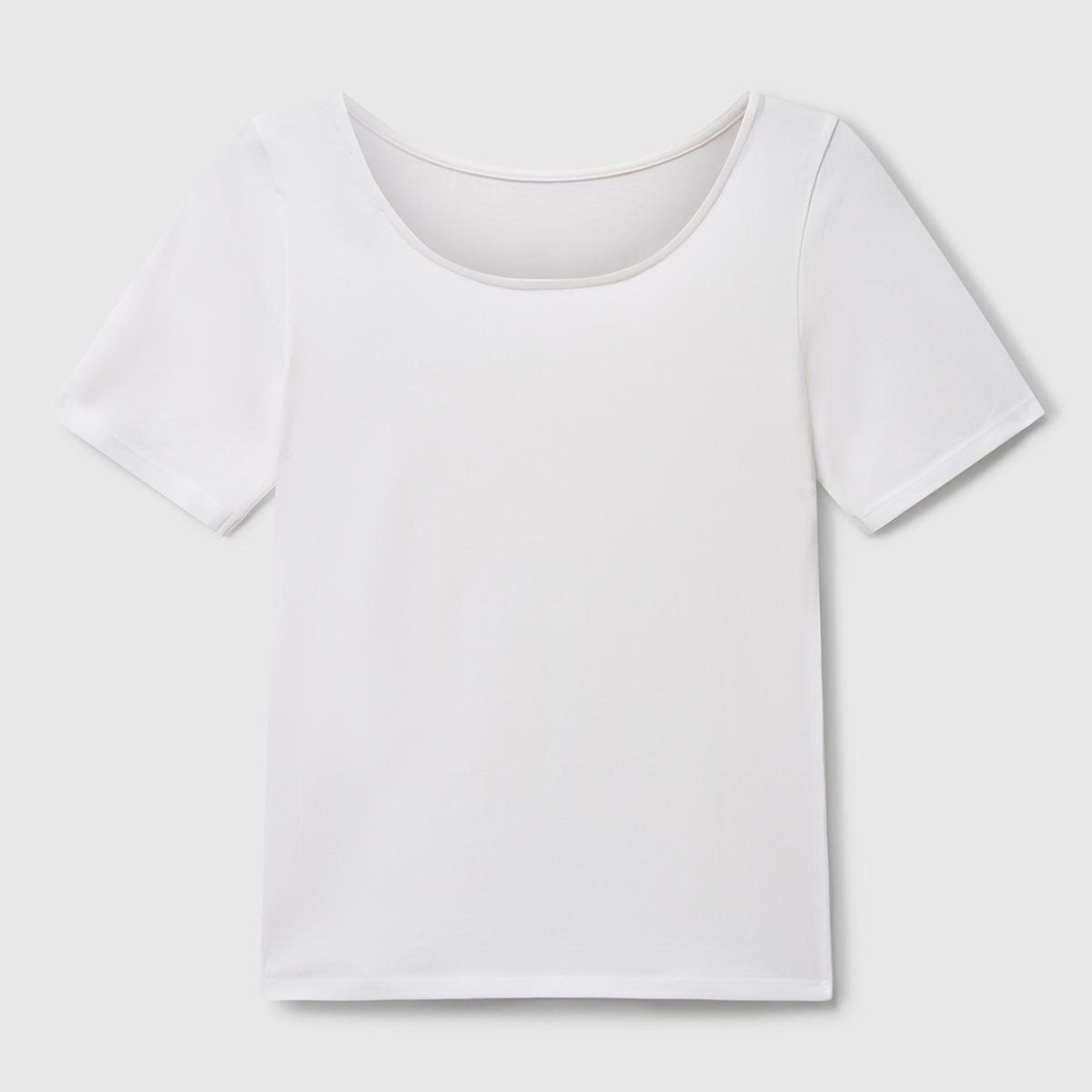 Kadın Beyaz Pamuk Karışımlı Örme Slim Fit Geniş Yaka T-Shirt