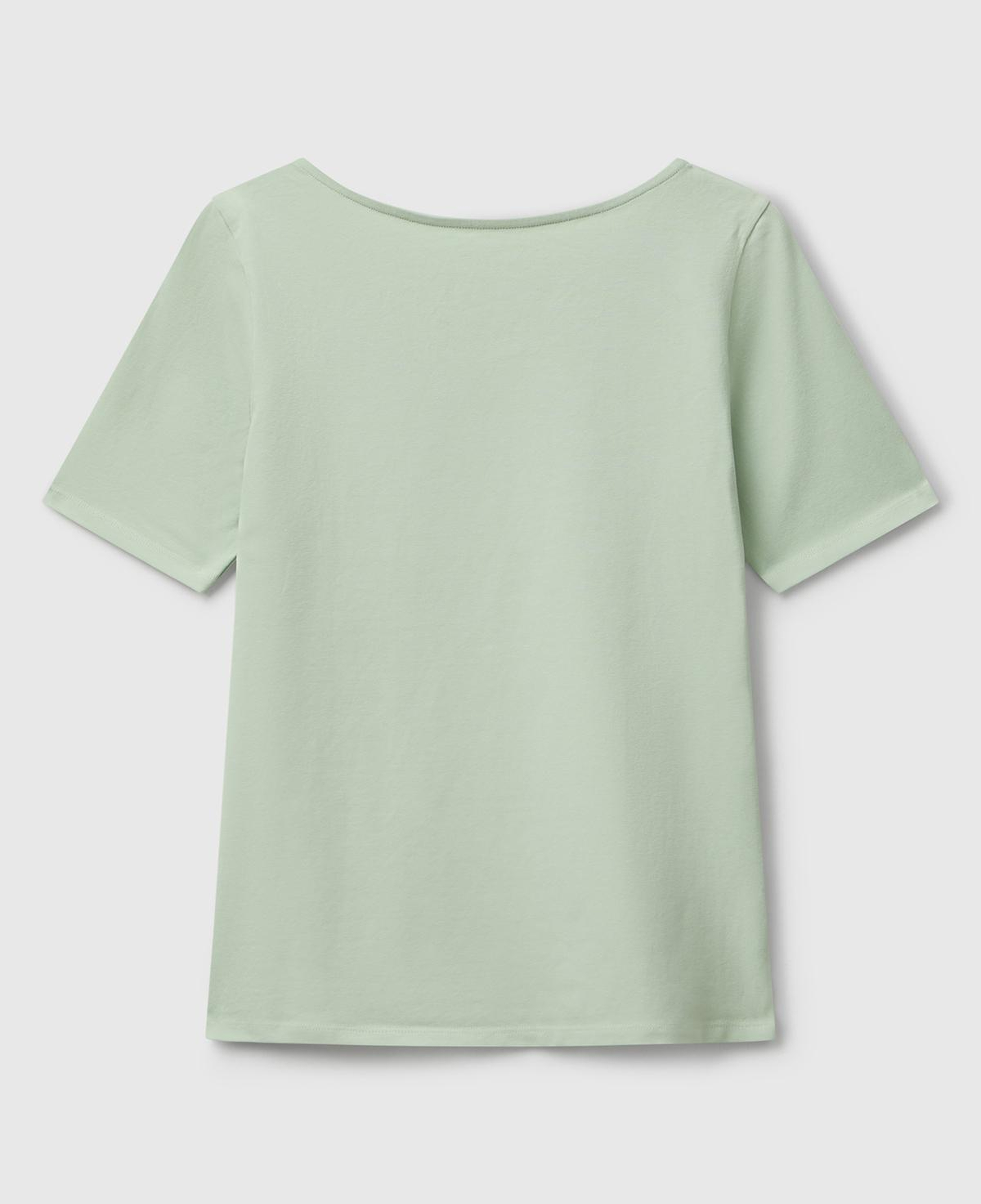 Kadın Mint Yeşili Pamuk Karışımlı Örme Slim Fit Geniş Yaka T-Shirt