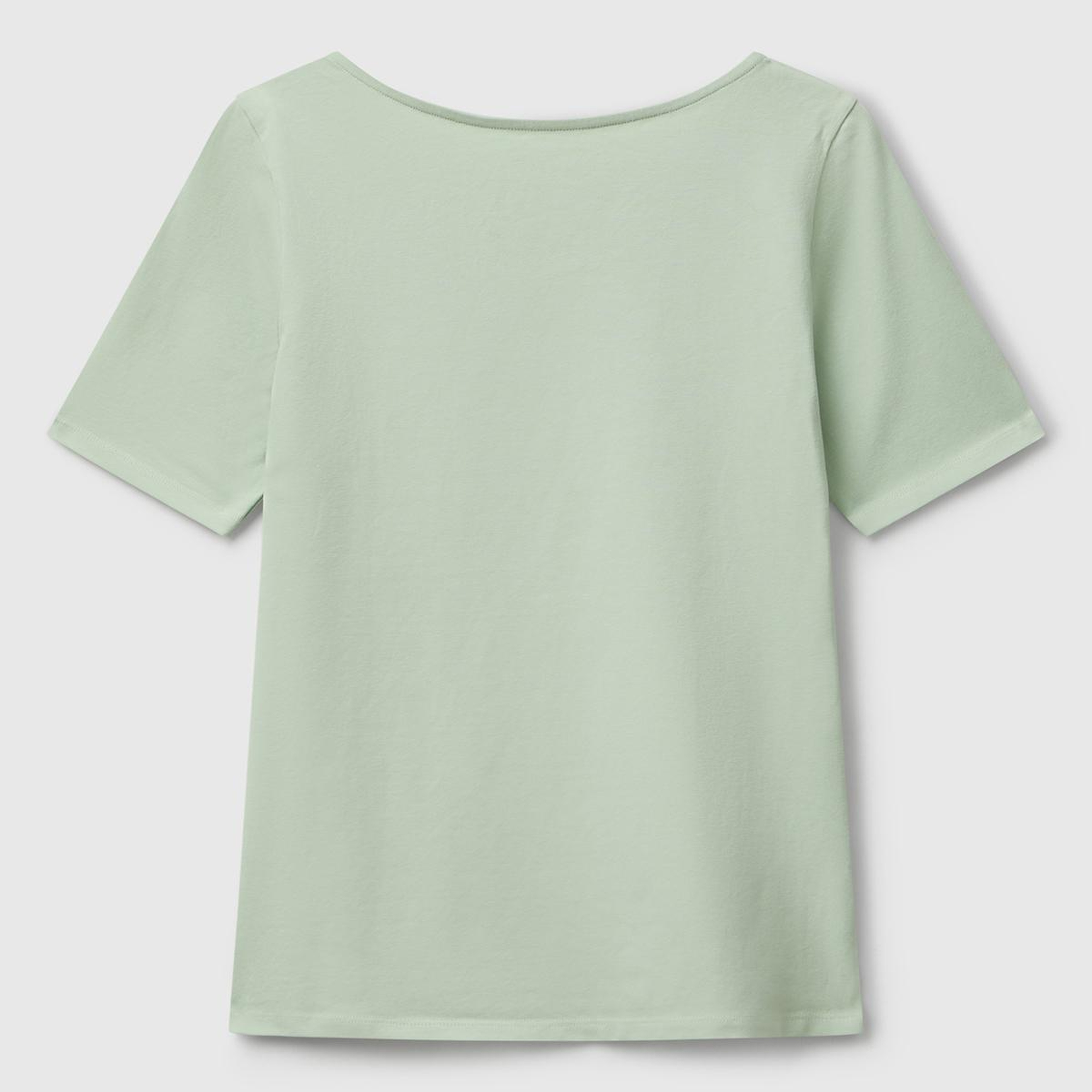 Kadın Mint Yeşili Pamuk Karışımlı Örme Slim Fit Geniş Yaka T-Shirt
