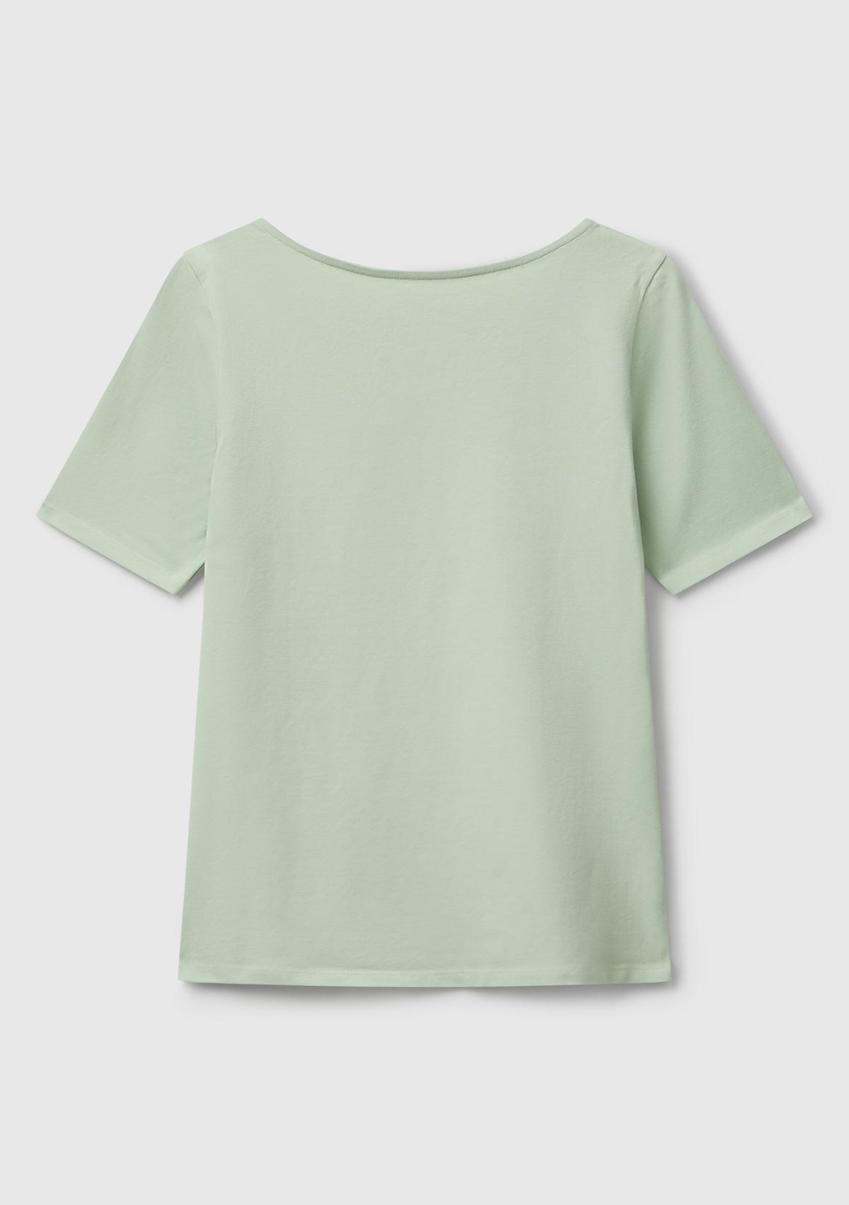 Kadın Mint Yeşili Pamuk Karışımlı Örme Slim Fit Geniş Yaka T-Shirt