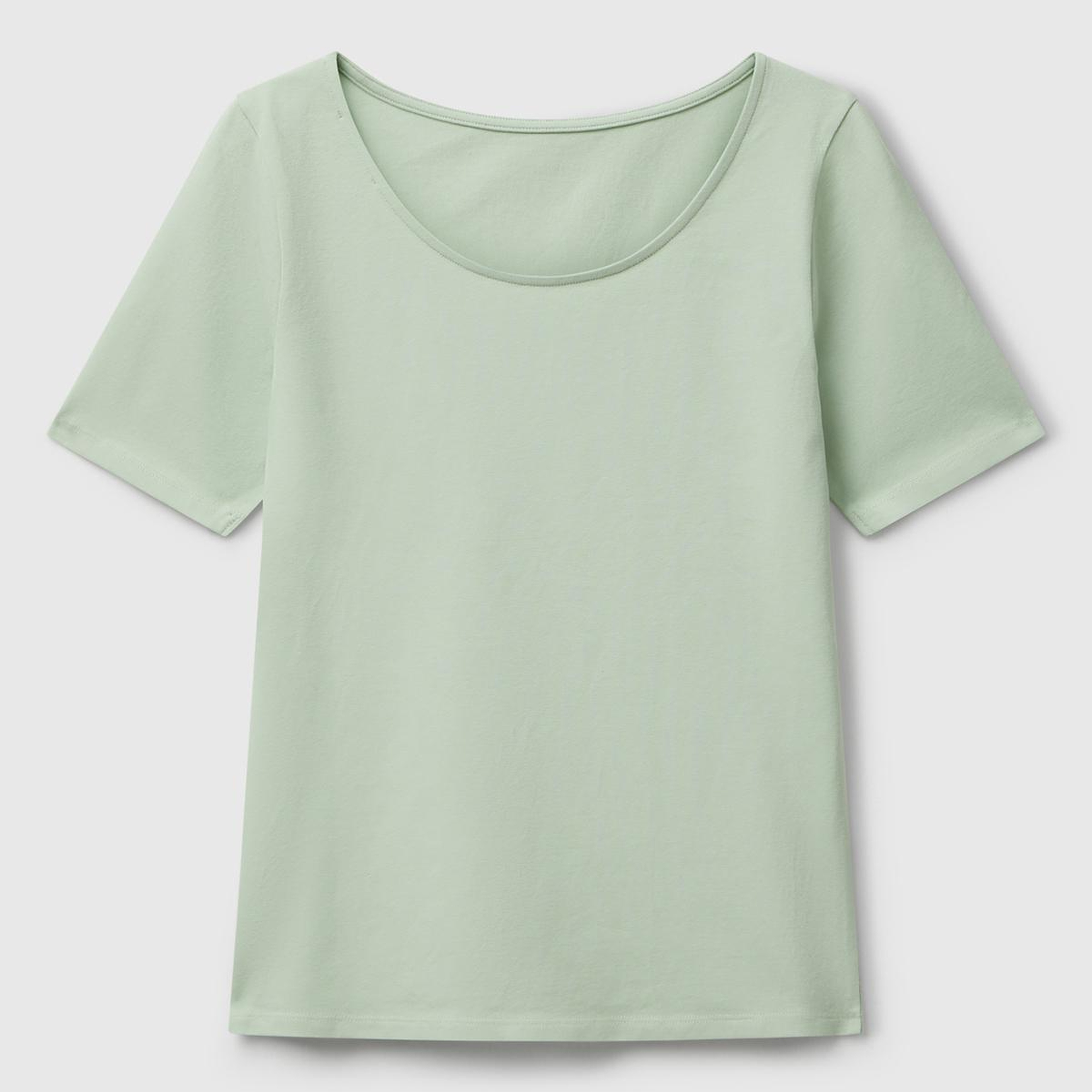 Kadın Mint Yeşili Pamuk Karışımlı Örme Slim Fit Geniş Yaka T-Shirt