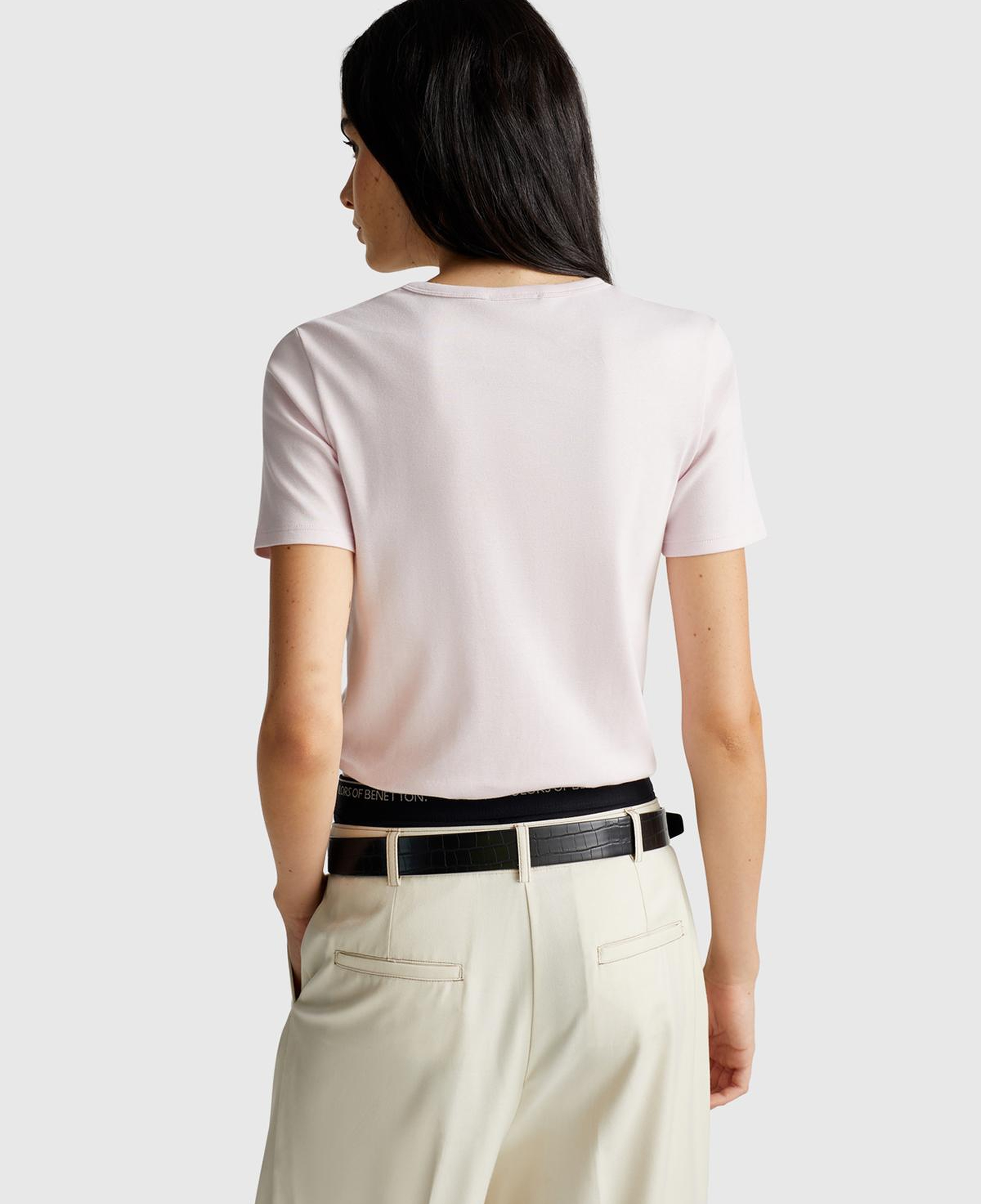 Kadın Açık Pembe %100 Koton Basic Kısa Kollu Bisiklet Yaka T-Shirt