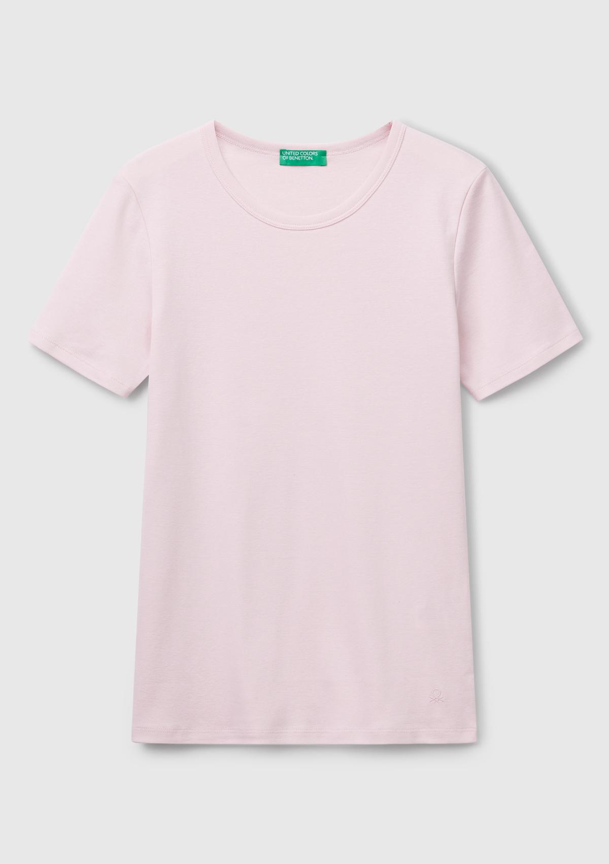Kadın Açık Pembe %100 Koton Basic Kısa Kollu Bisiklet Yaka T-Shirt