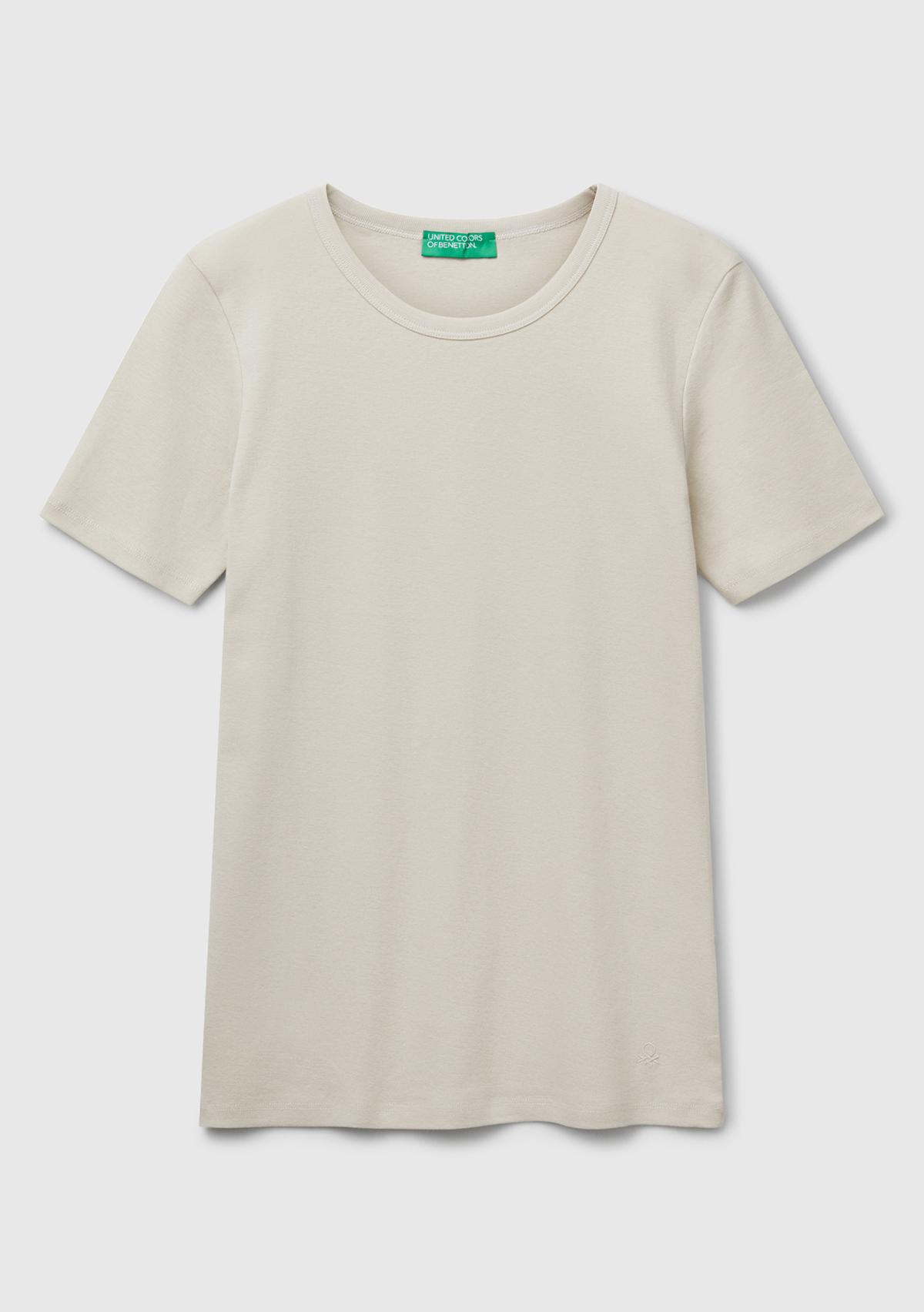 Kadın Krem %100 Koton Basic Kısa Kollu Bisiklet Yaka T-Shirt