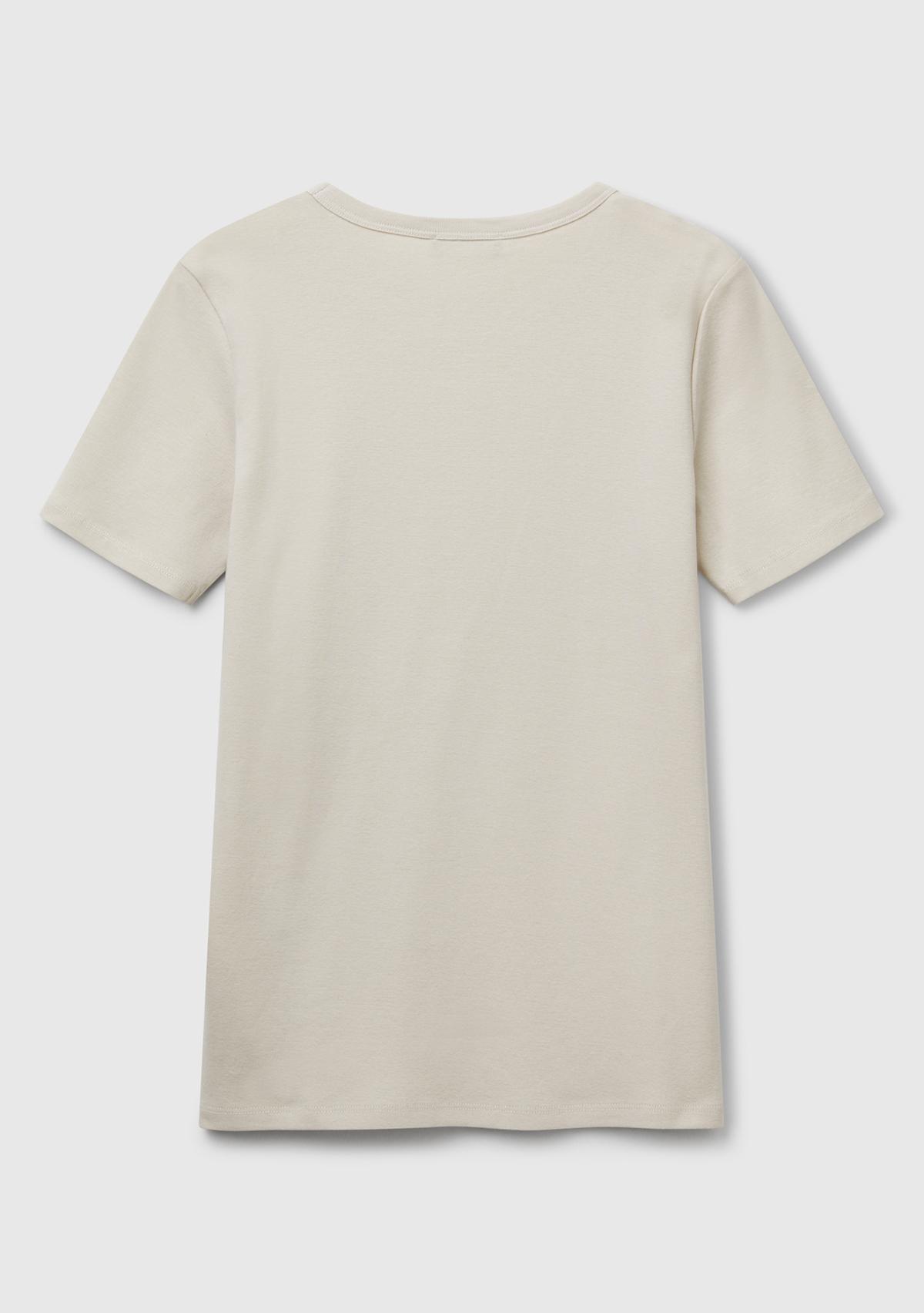 Kadın Krem %100 Koton Basic Kısa Kollu Bisiklet Yaka T-Shirt