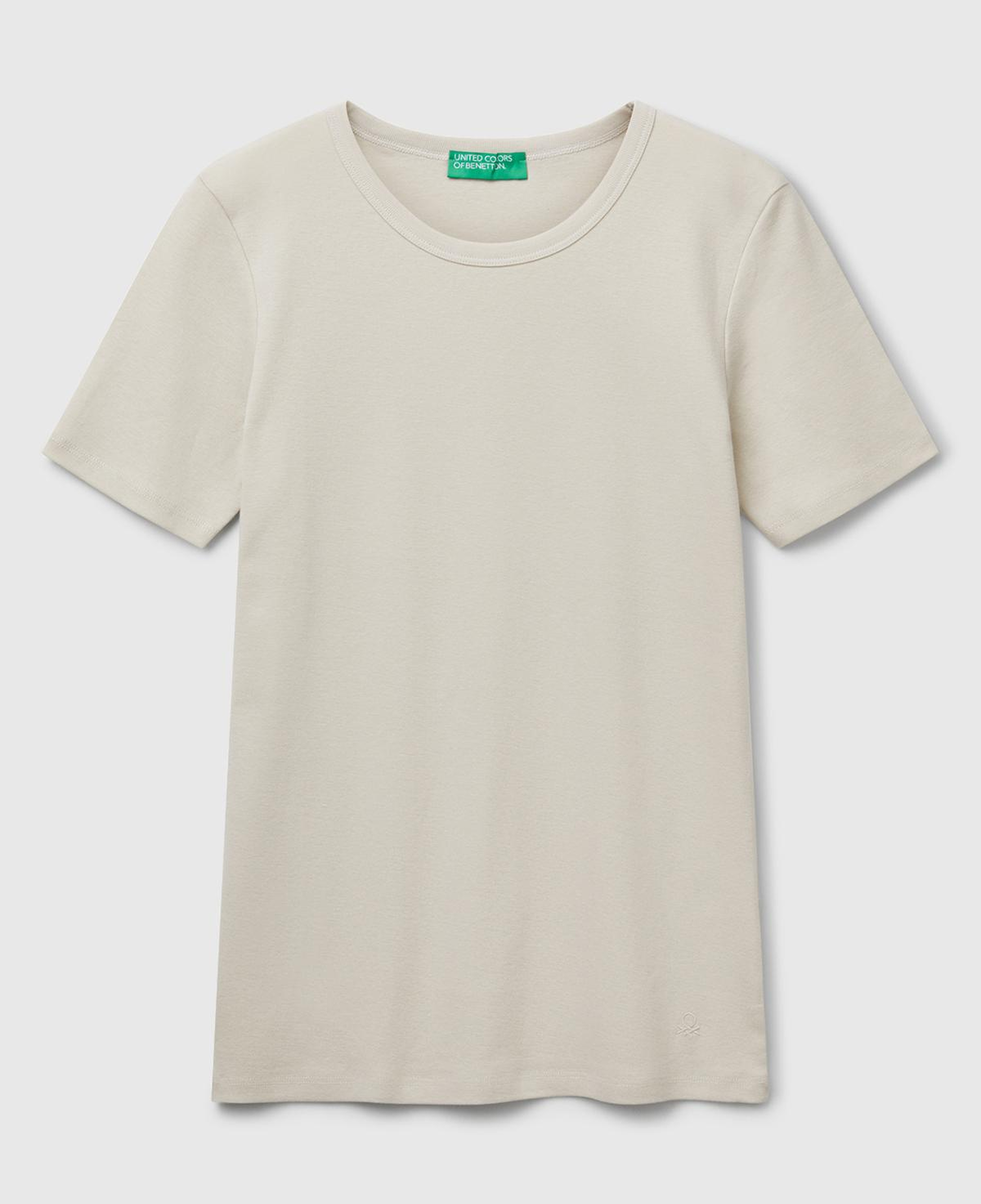 Kadın Krem %100 Koton Basic Kısa Kollu Bisiklet Yaka T-Shirt