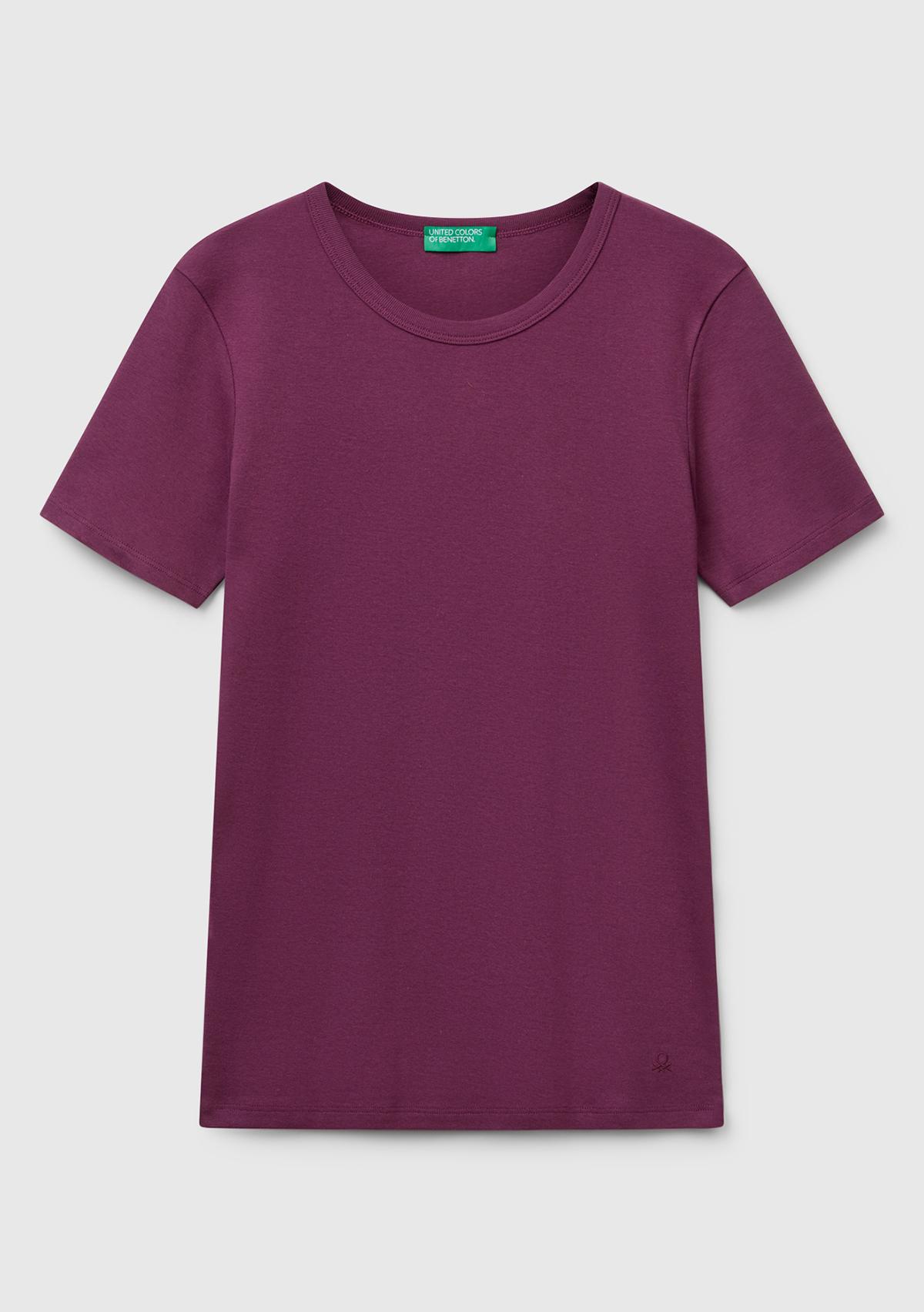 Kadın Mürdüm %100 Koton Basic Kısa Kollu Bisiklet Yaka T-Shirt