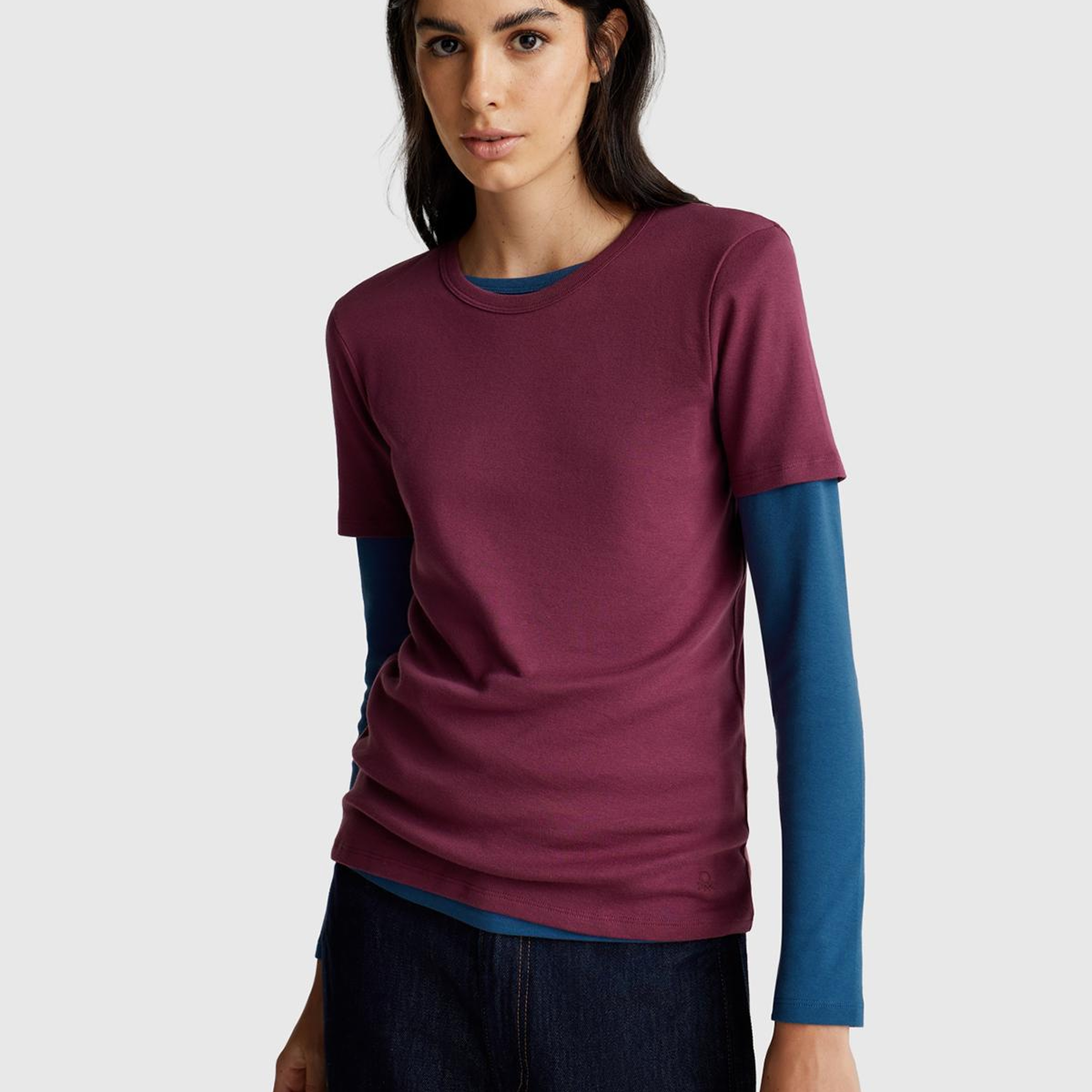 Kadın Mürdüm %100 Koton Basic Kısa Kollu Bisiklet Yaka T-Shirt