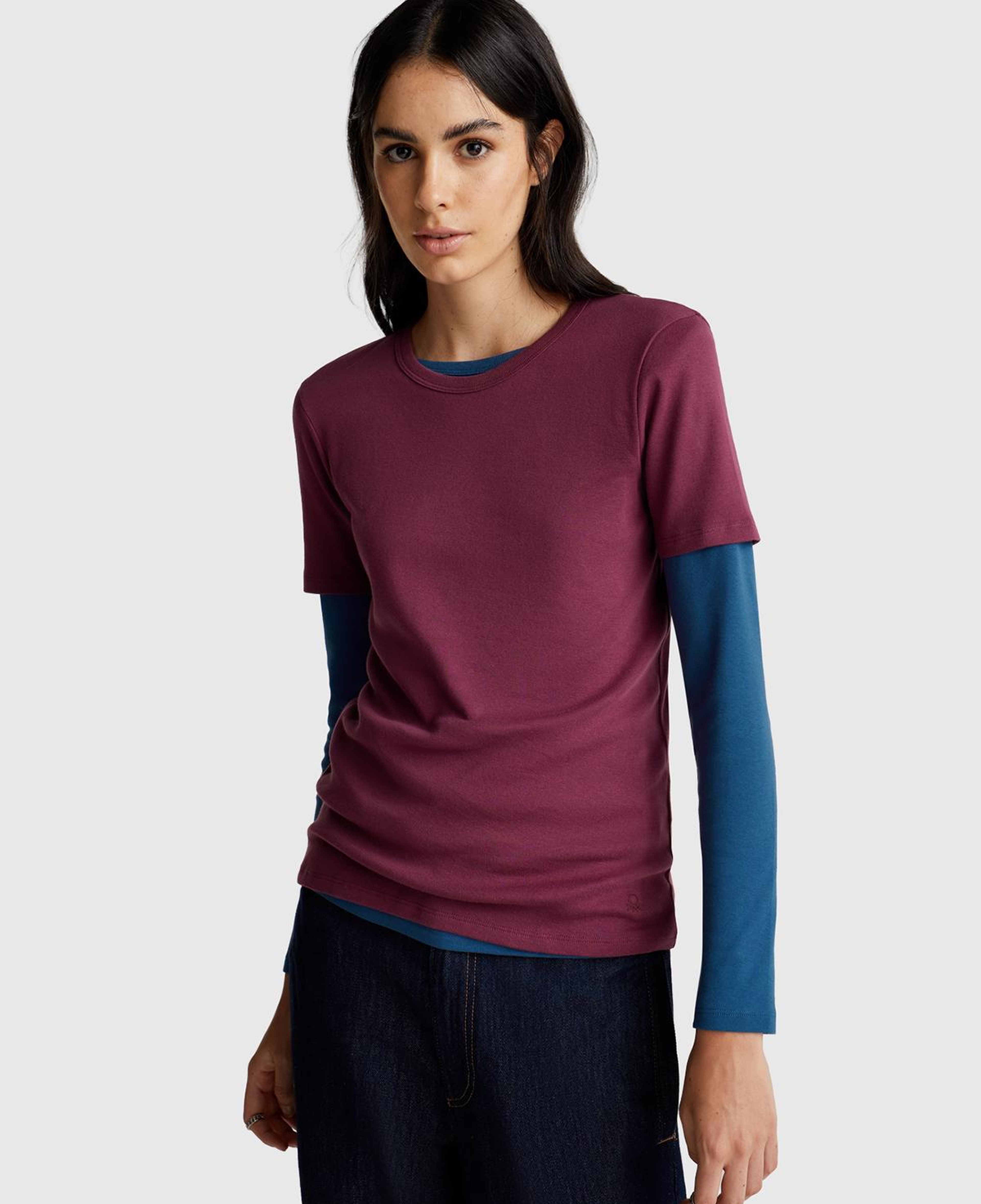 Kadın Mürdüm %100 Koton Basic Kısa Kollu Bisiklet Yaka T-Shirt