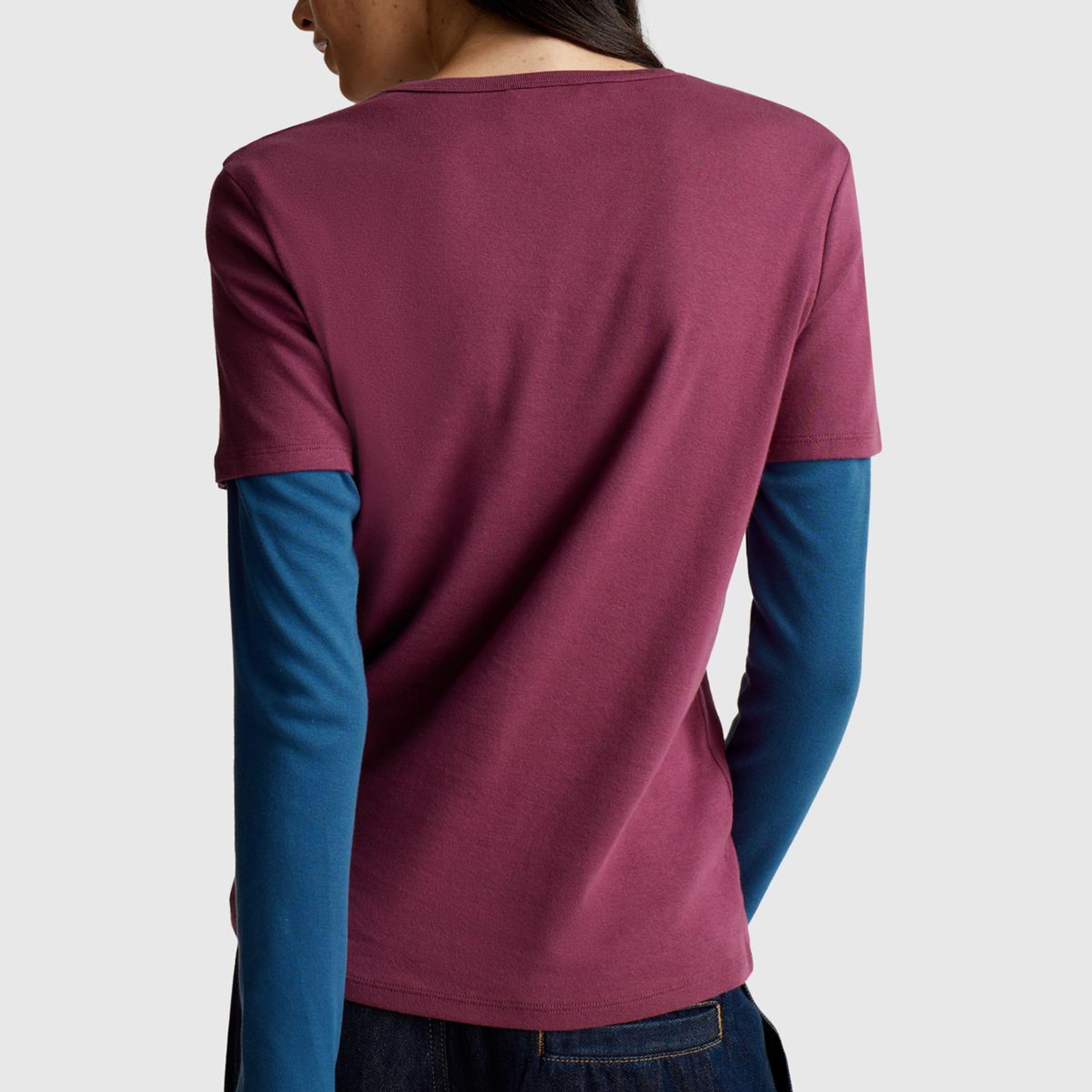 Kadın Mürdüm %100 Koton Basic Kısa Kollu Bisiklet Yaka T-Shirt