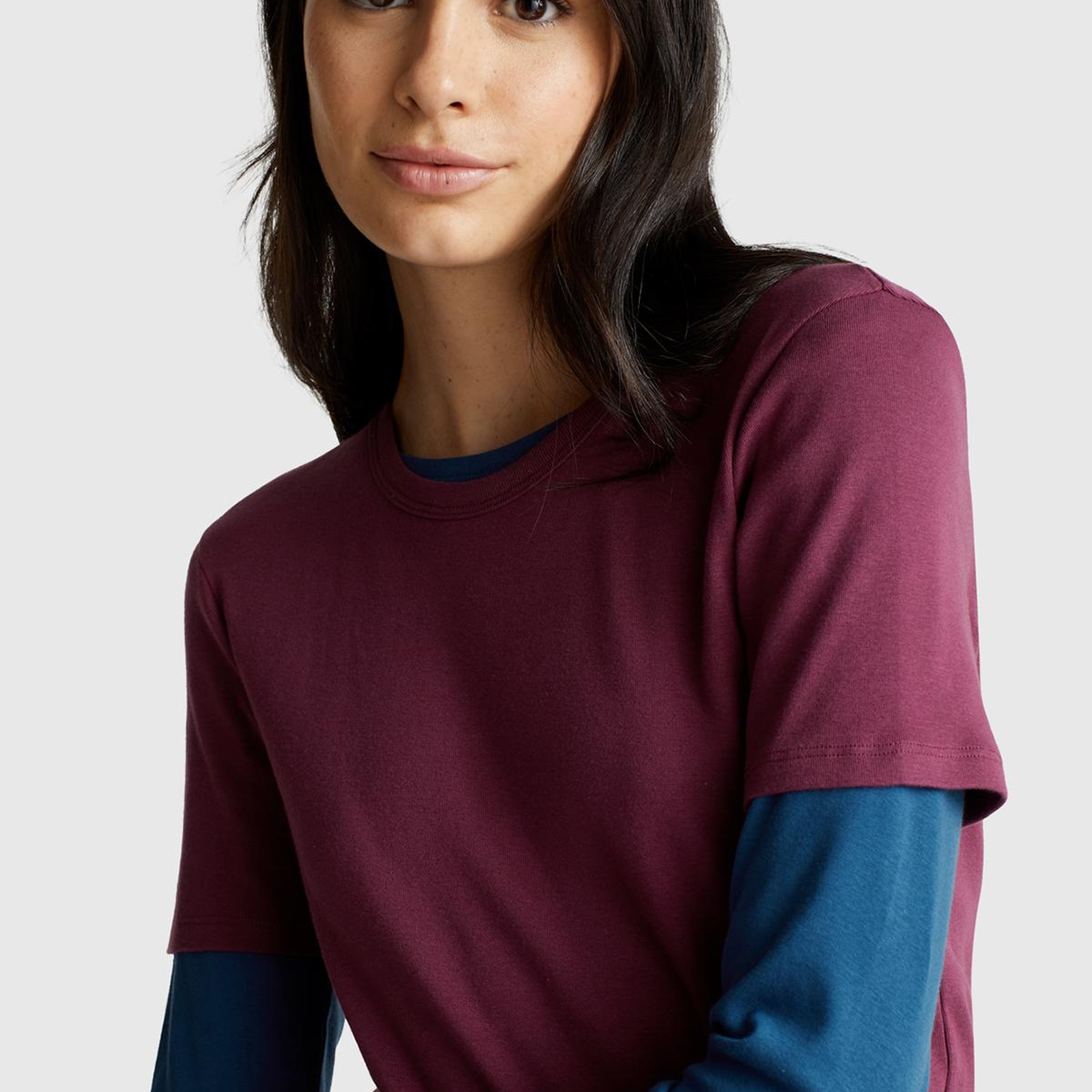 Kadın Mürdüm %100 Koton Basic Kısa Kollu Bisiklet Yaka T-Shirt