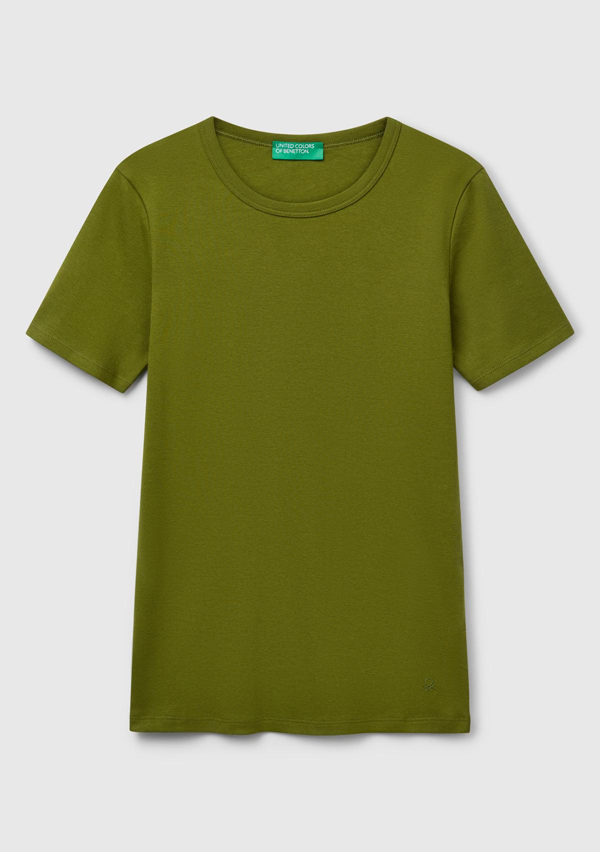 Kadın Haki Yeşili %100 Koton Basic Kısa Kollu Bisiklet Yaka T-Shirt