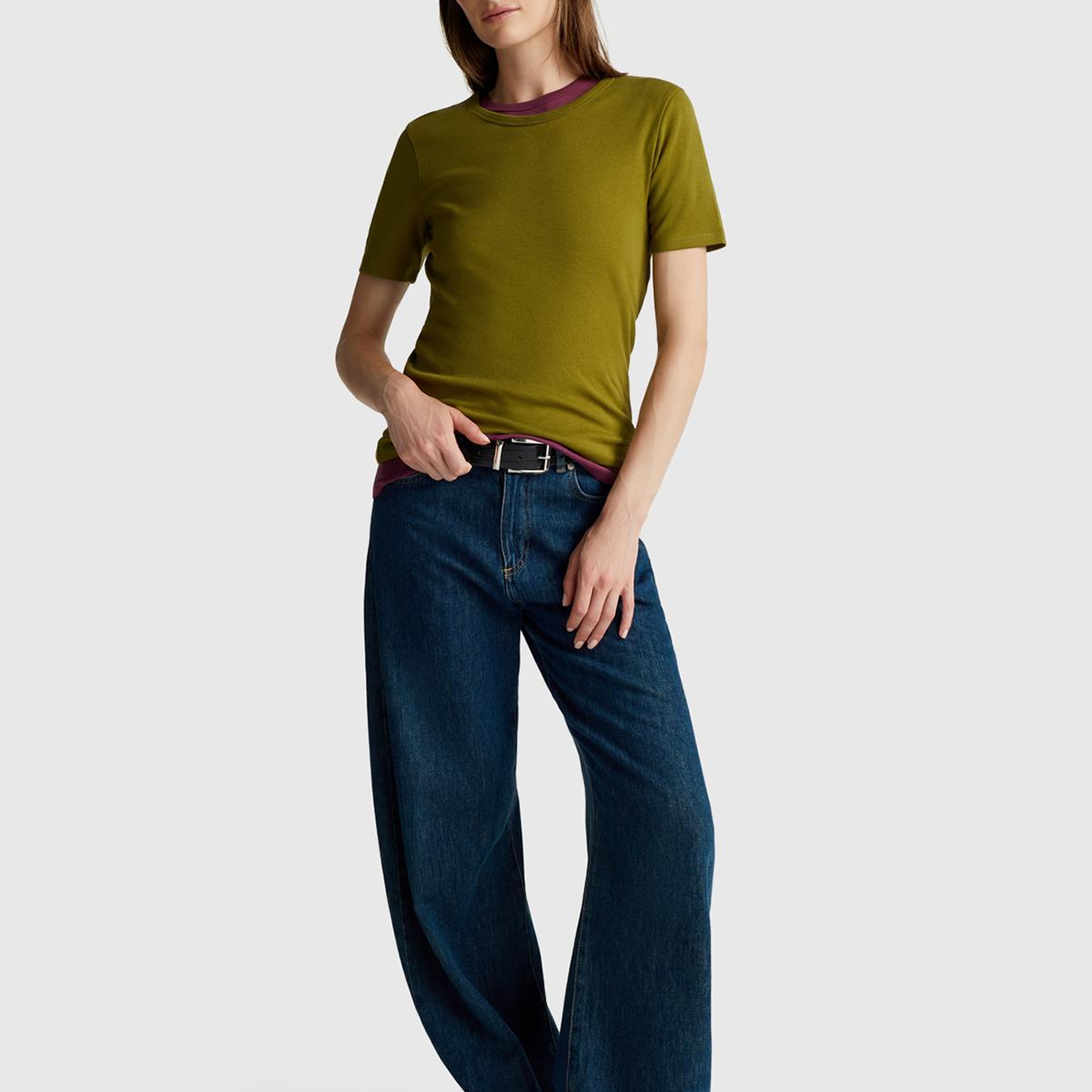 Kadın Haki Yeşili %100 Koton Basic Kısa Kollu Bisiklet Yaka T-Shirt