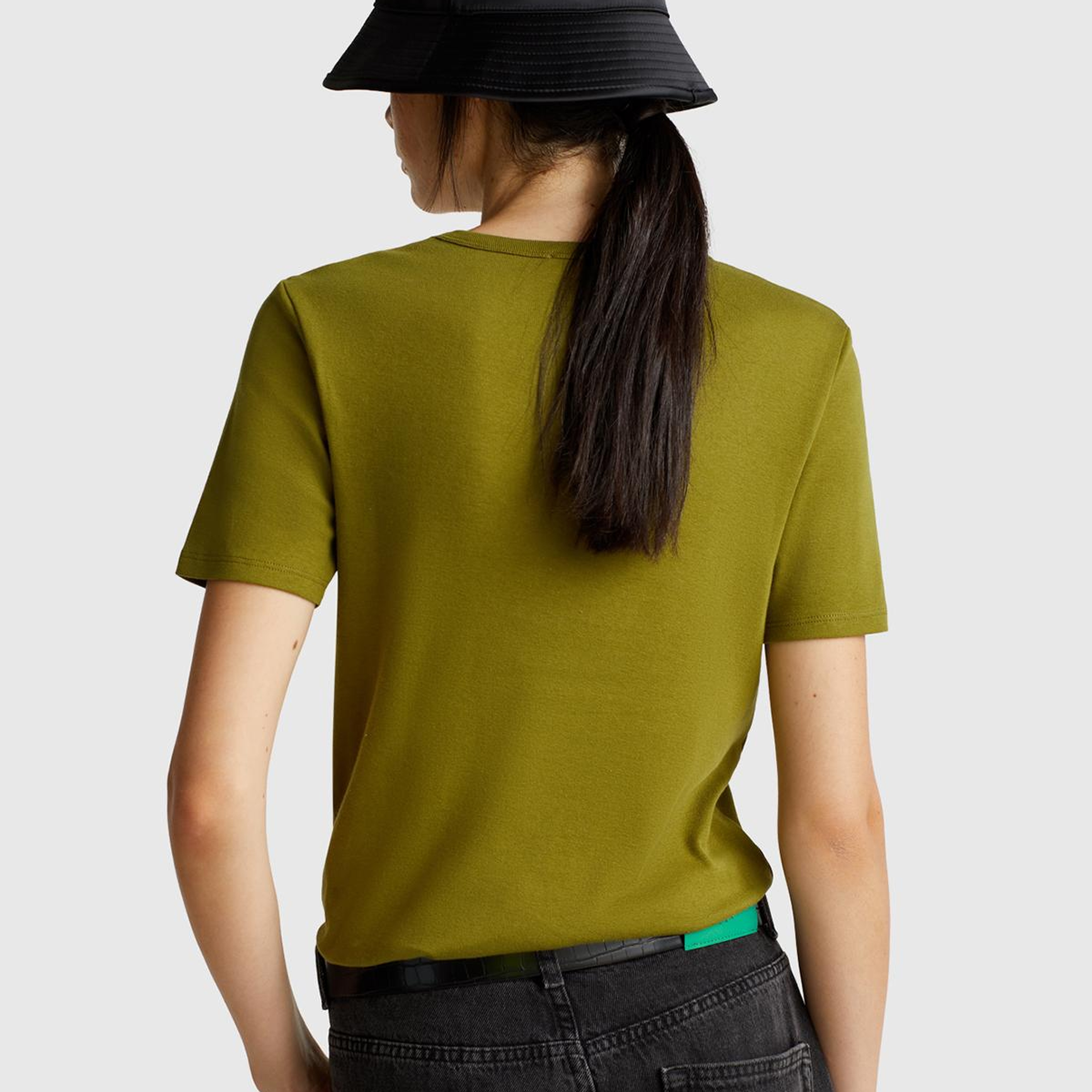 Kadın Haki Yeşili %100 Koton Basic Kısa Kollu Bisiklet Yaka T-Shirt