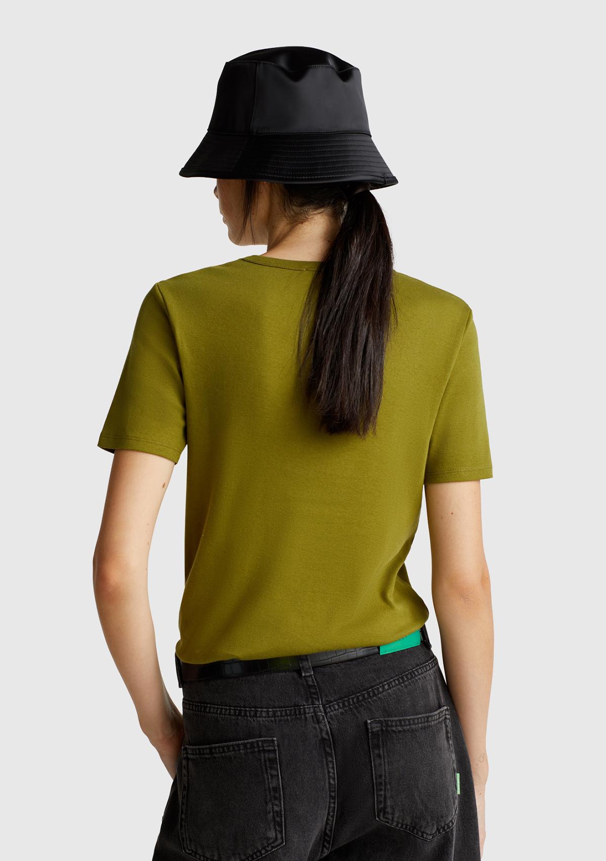Kadın Haki Yeşili %100 Koton Basic Kısa Kollu Bisiklet Yaka T-Shirt
