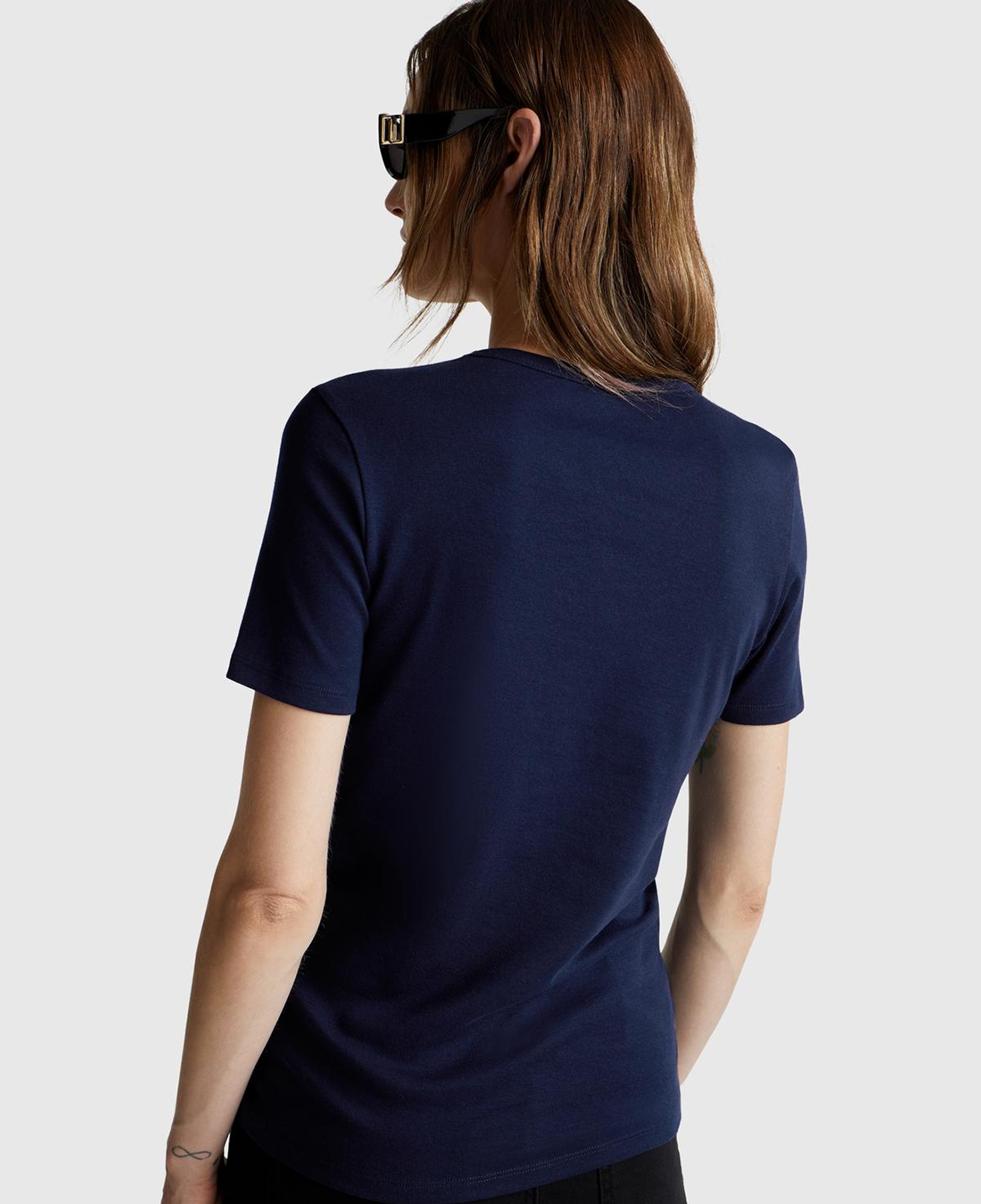 Kadın Lacivert %100 Koton Benetton Yazılı Basic T-Shirt