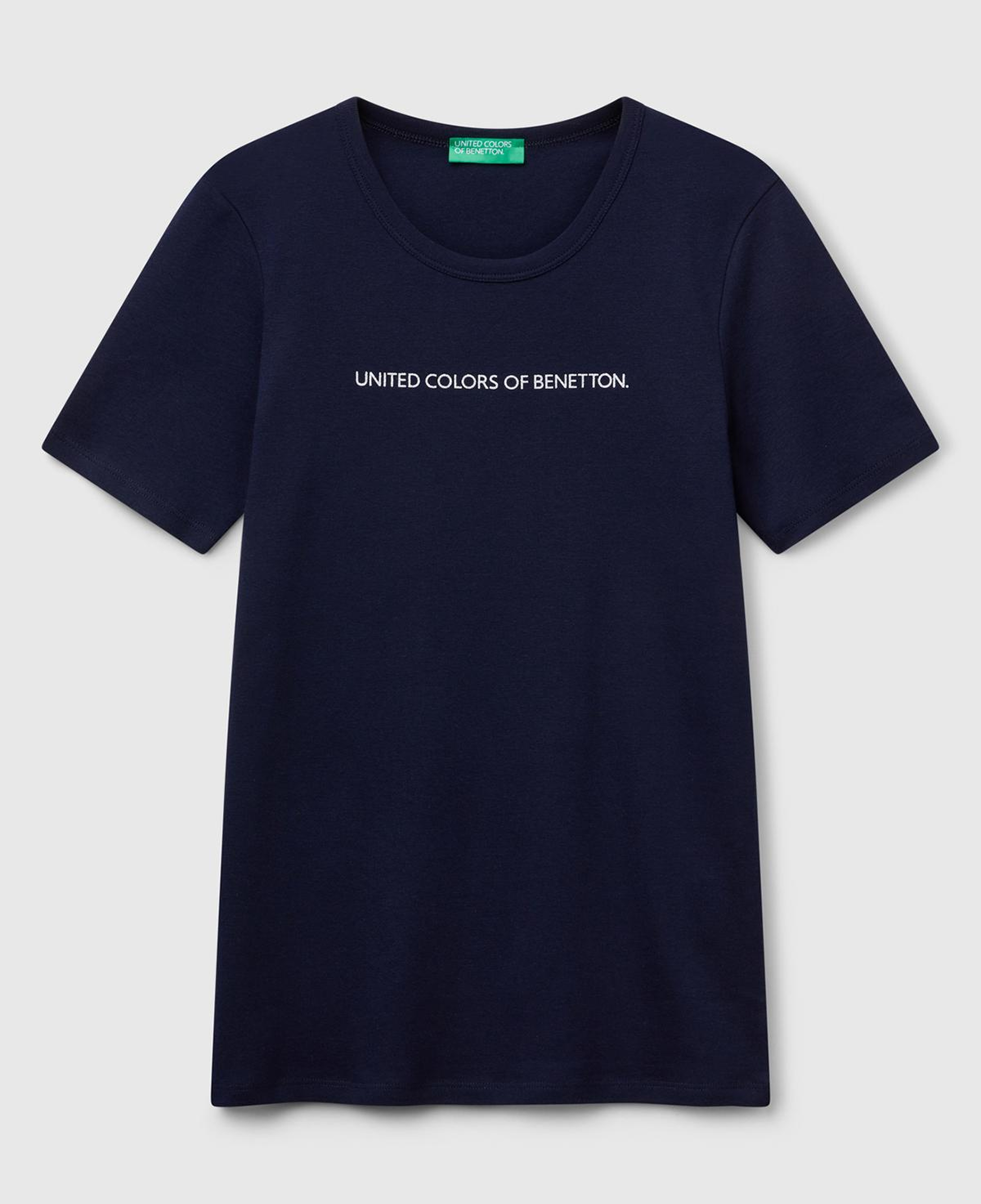 Kadın Lacivert %100 Koton Benetton Yazılı Basic T-Shirt