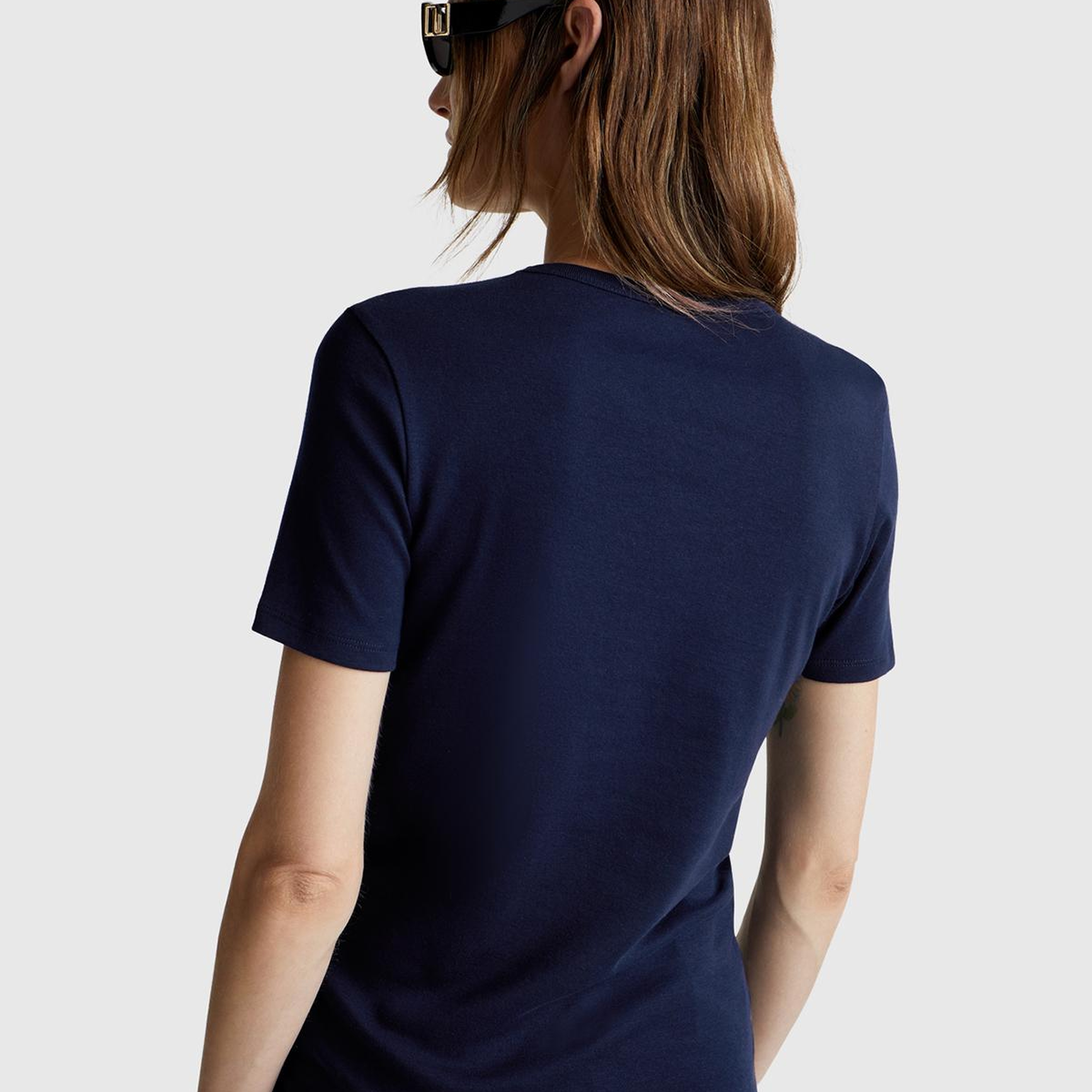 Kadın Lacivert %100 Koton Benetton Yazılı Basic T-Shirt