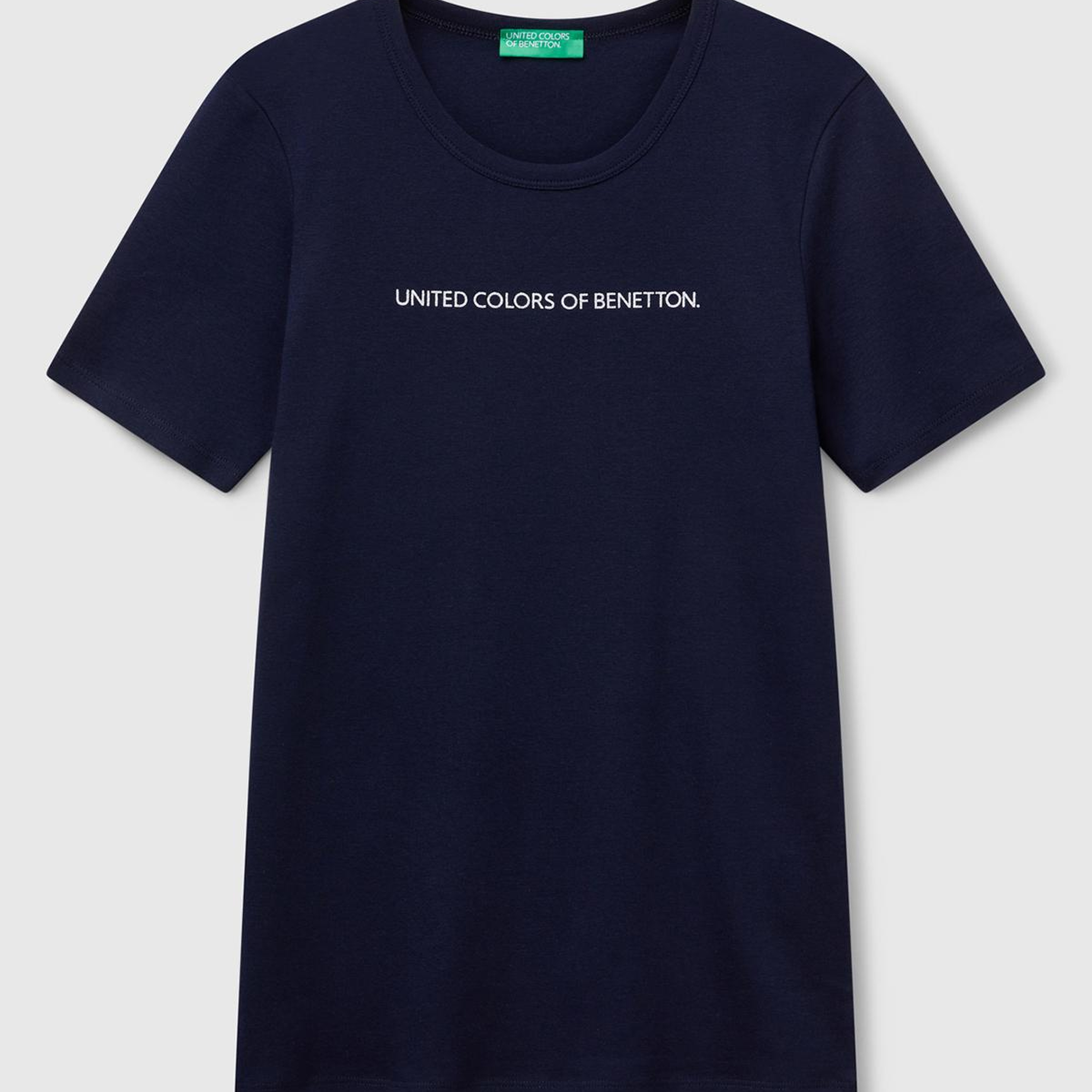 Kadın Lacivert %100 Koton Benetton Yazılı Basic T-Shirt