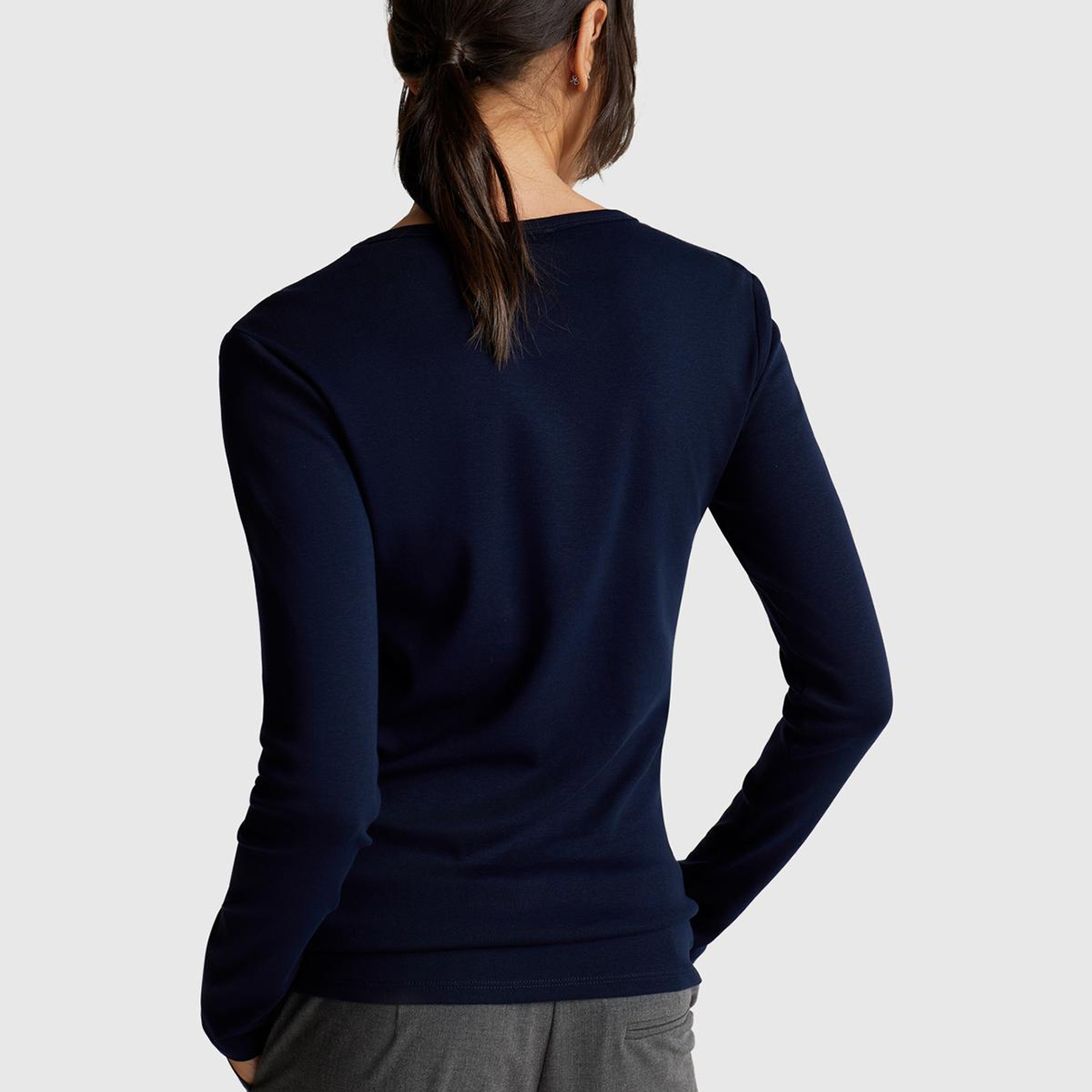 Kadın Lacivert Basic Bisiklet Yaka Uzun Kollu T-Shirt