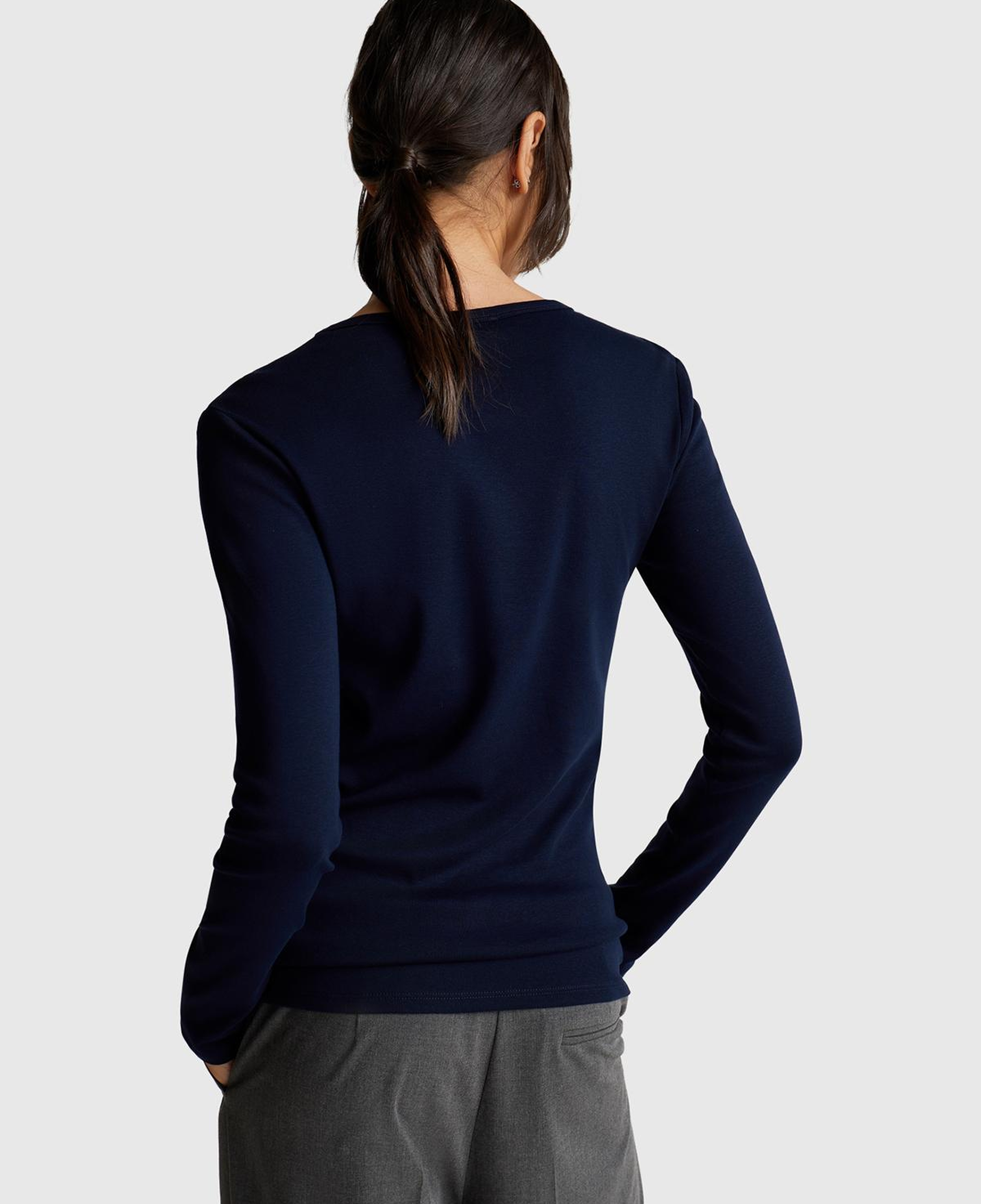 Kadın Lacivert Basic Bisiklet Yaka Uzun Kollu T-Shirt