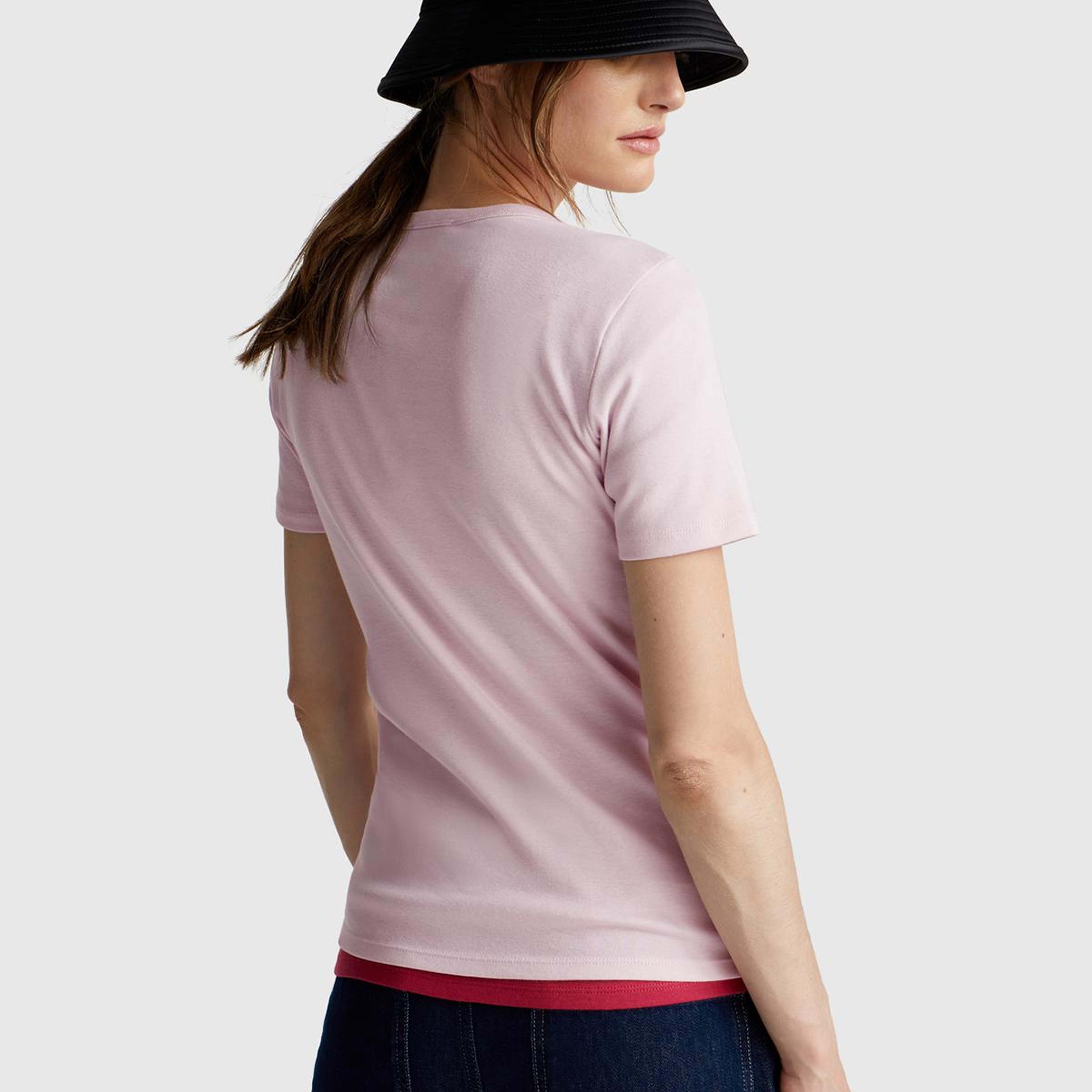 Kadın Açık Pembe %100 Koton Benetton Yazılı Basic T-Shirt