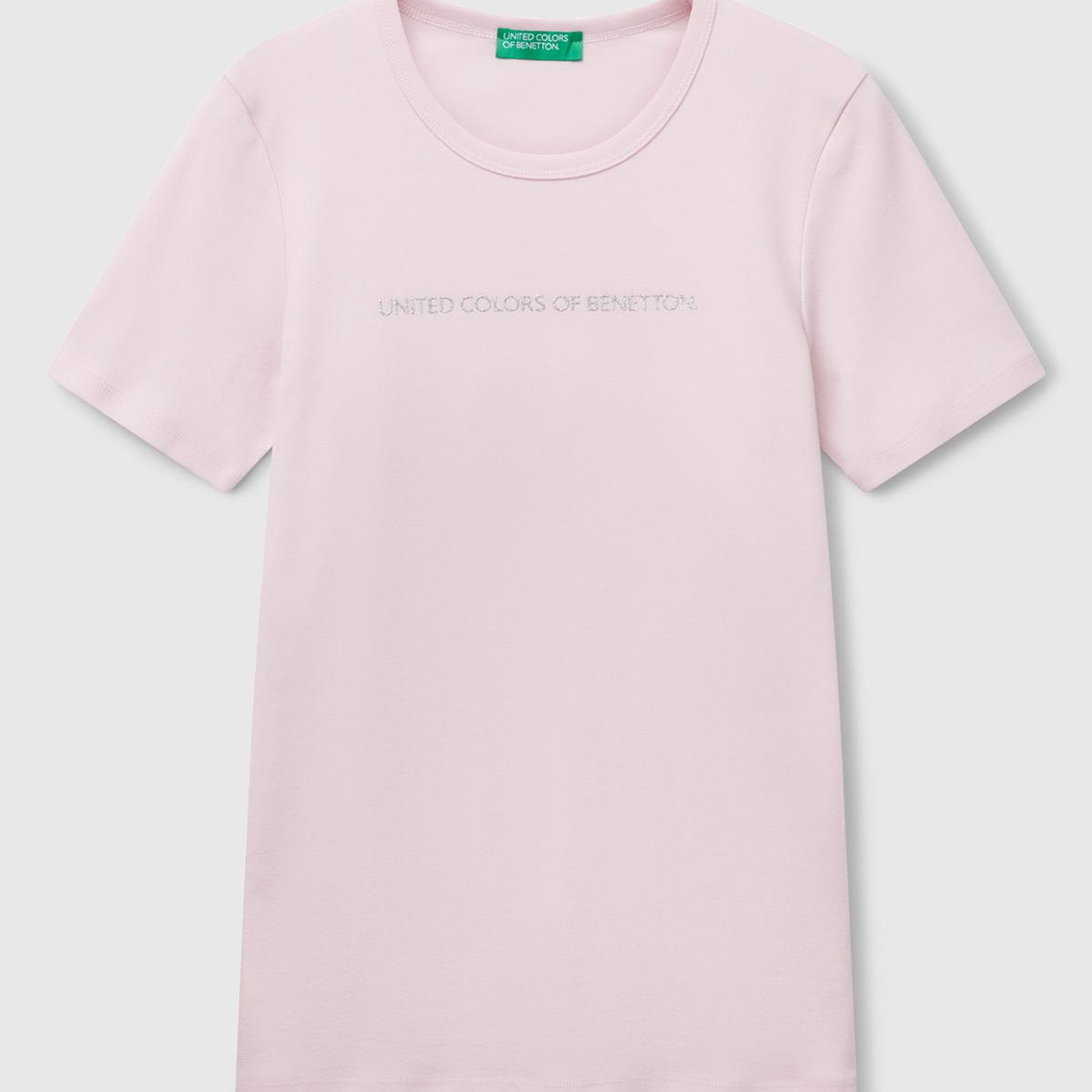Kadın Açık Pembe %100 Koton Benetton Yazılı Basic T-Shirt