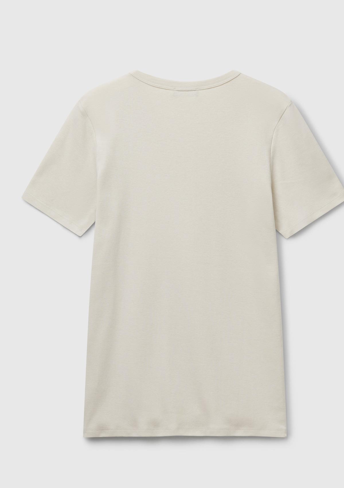 Kadın Krem %100 Koton Benetton Yazılı Basic T-Shirt