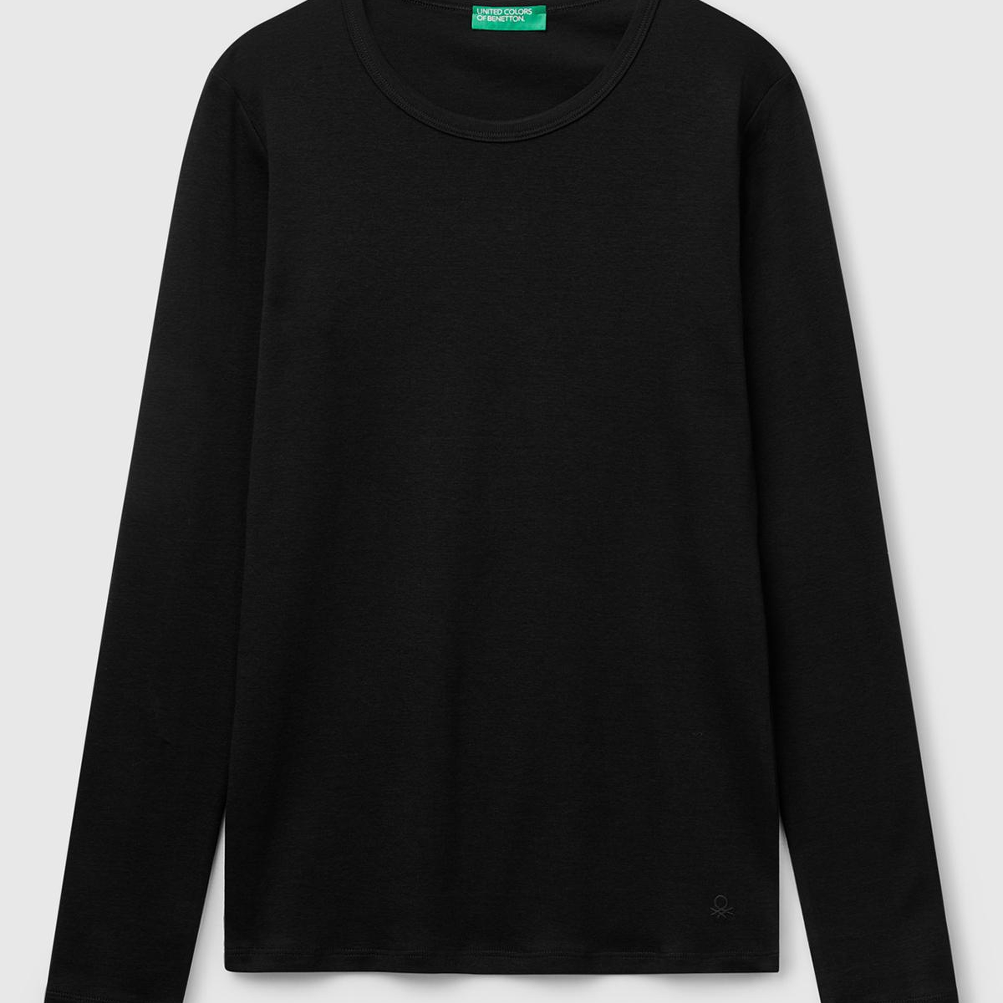 Kadın Siyah Basic Bisiklet Yaka Uzun Kollu T-Shirt