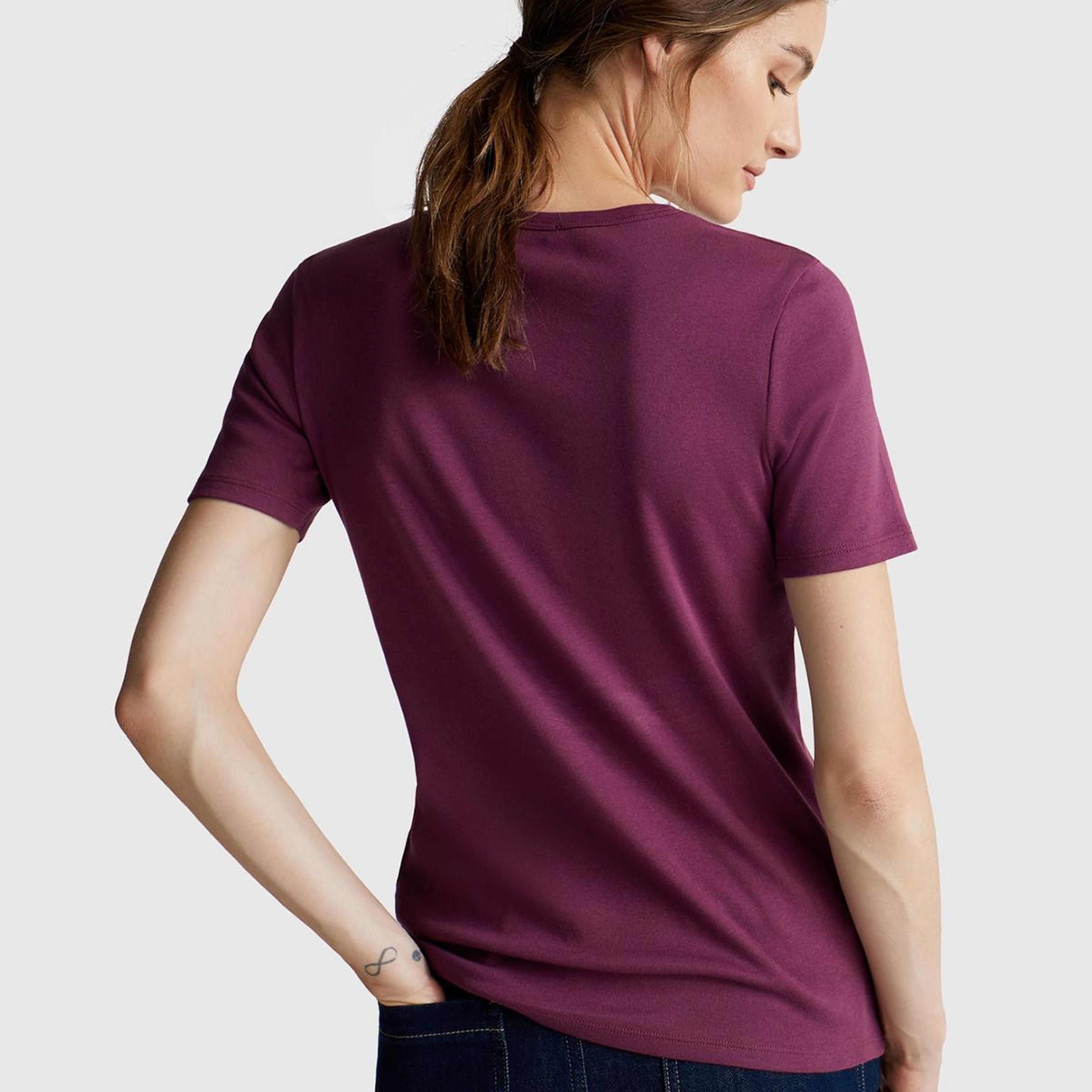 Kadın Mürdüm %100 Koton Benetton Yazılı Basic T-Shirt