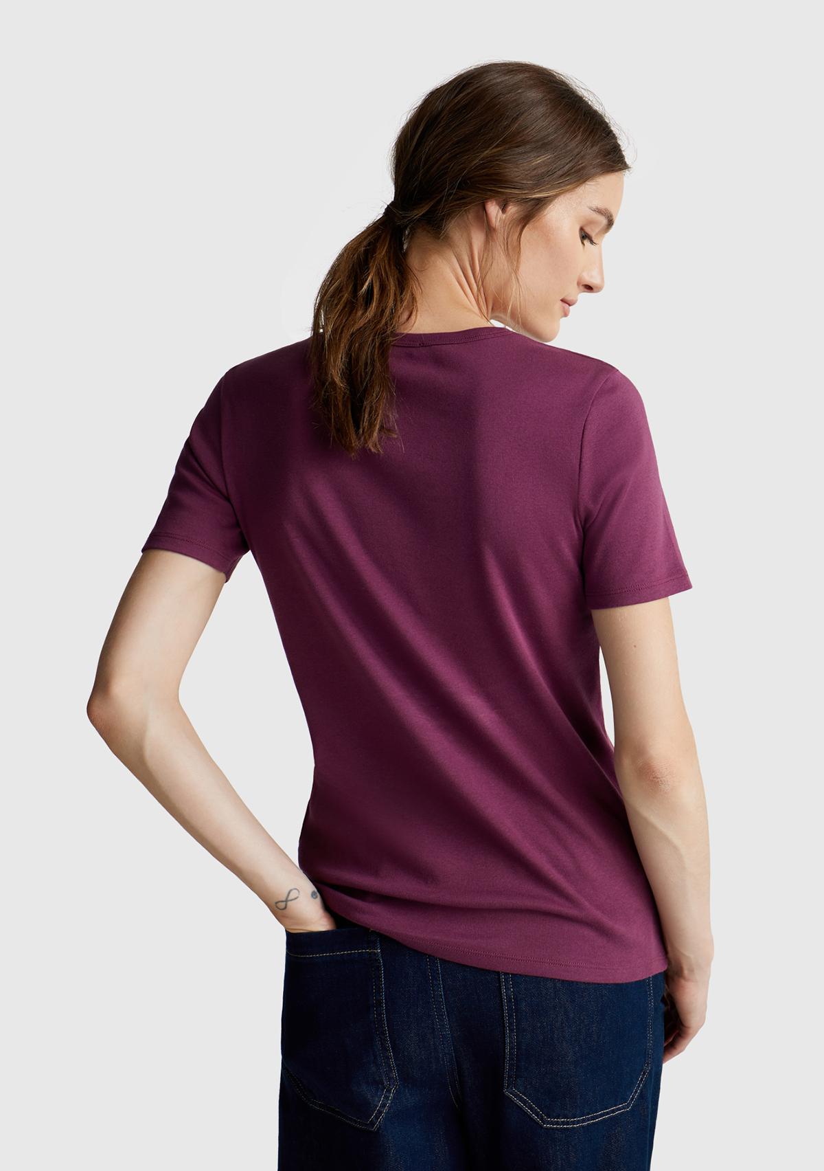 Kadın Mürdüm %100 Koton Benetton Yazılı Basic T-Shirt