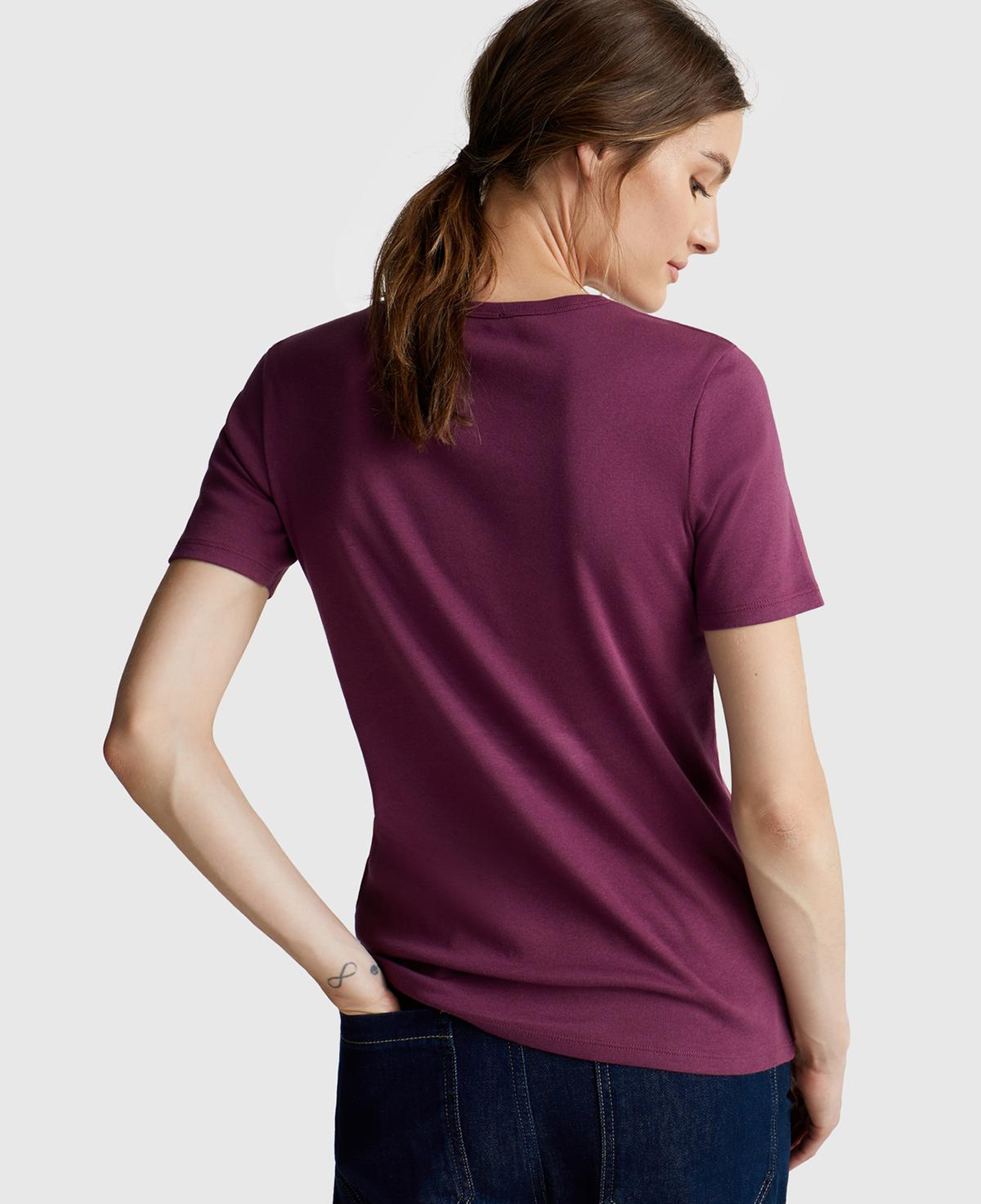 Kadın Mürdüm %100 Koton Benetton Yazılı Basic T-Shirt