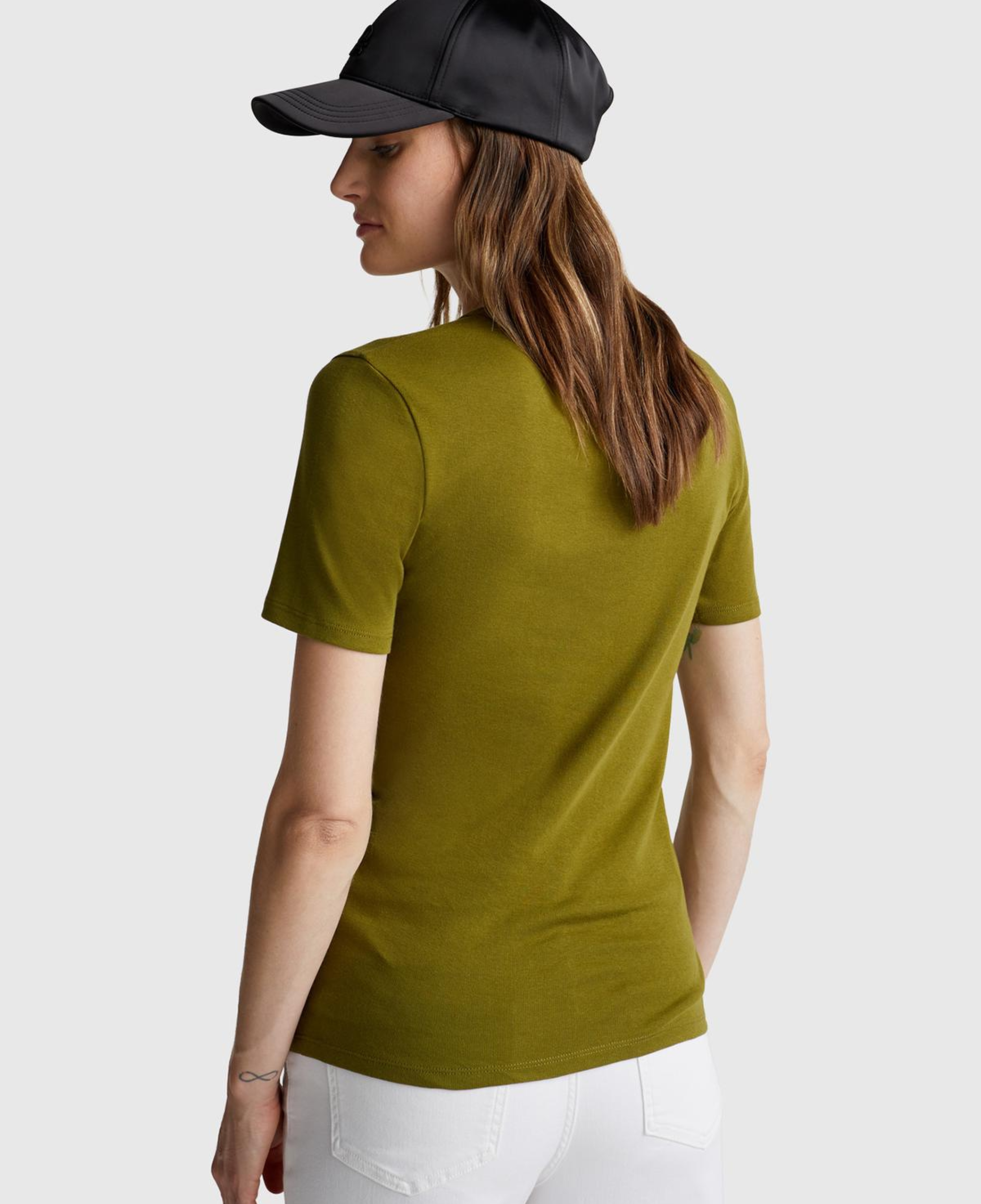 Kadın Haki Yeşili %100 Koton Benetton Yazılı Basic T-Shirt