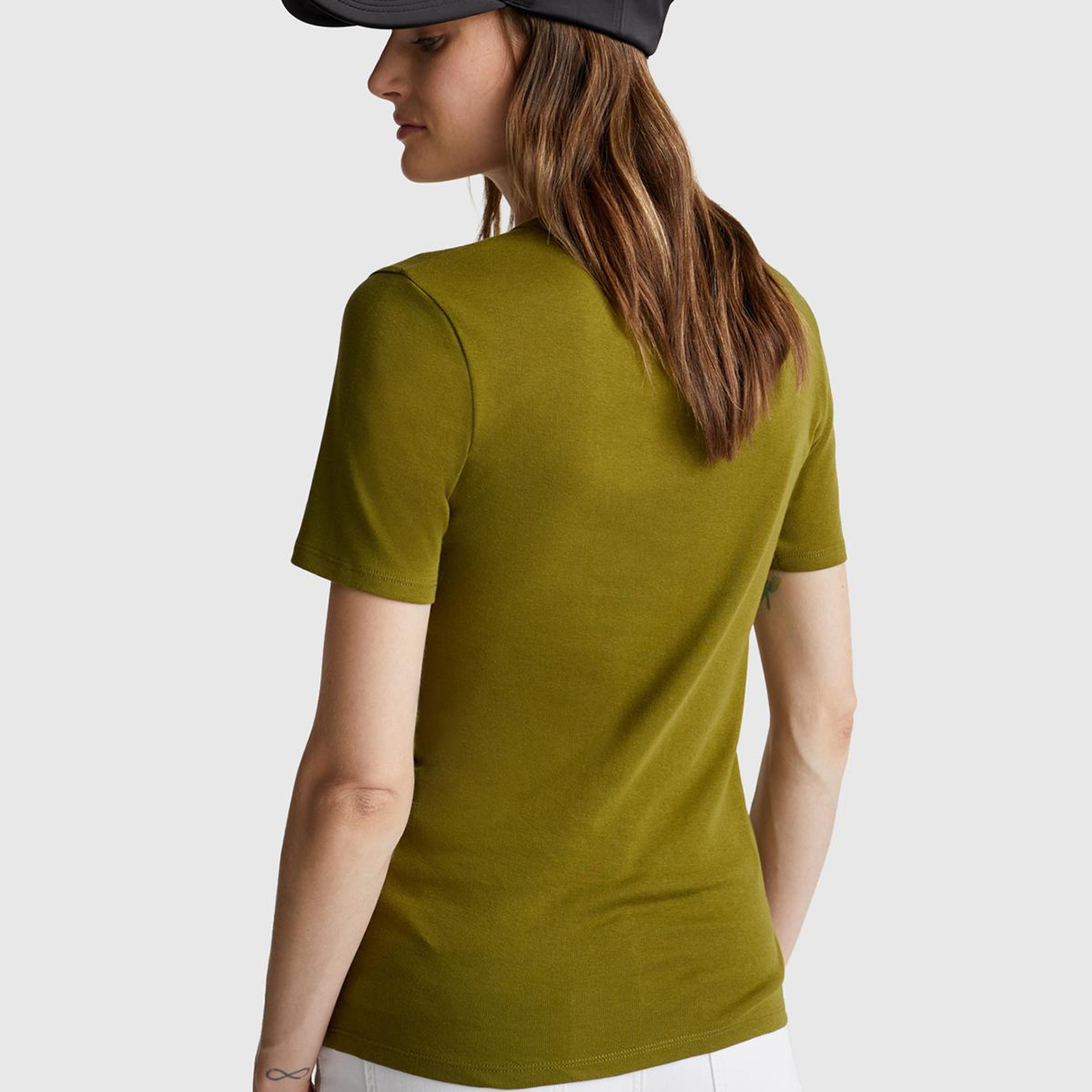 Kadın Haki Yeşili %100 Koton Benetton Yazılı Basic T-Shirt