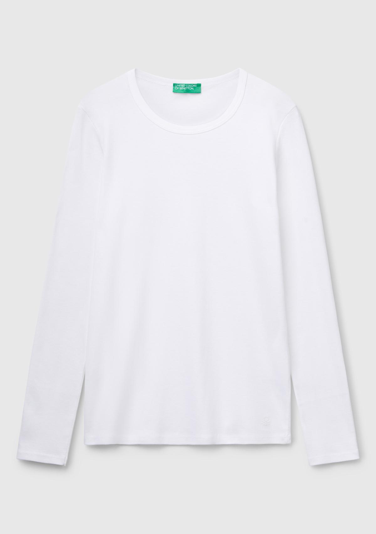 Kadın Beyaz Basic Bisiklet Yaka Uzun Kollu T-Shirt