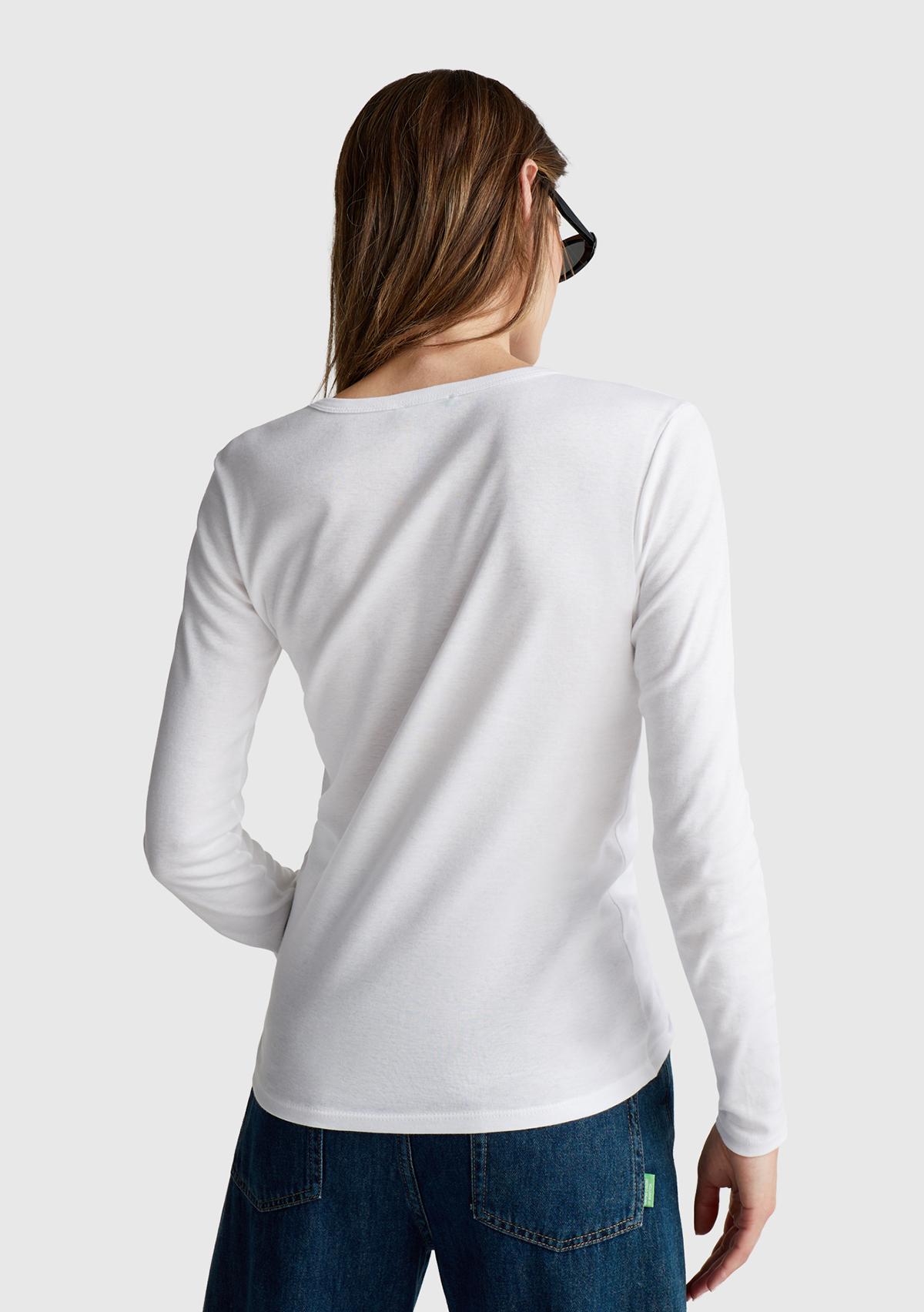 Kadın Beyaz Basic Bisiklet Yaka Uzun Kollu T-Shirt