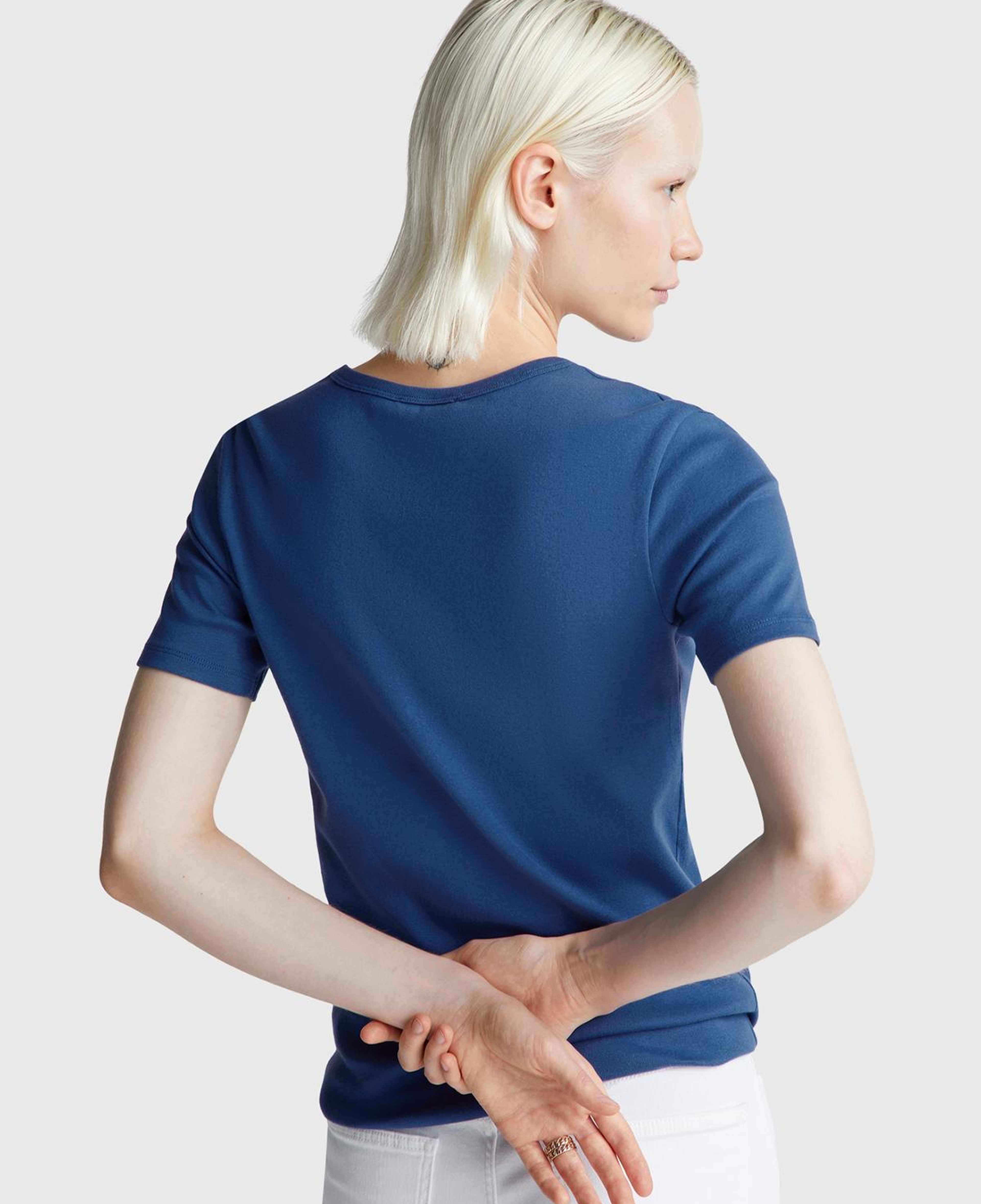 Kadın İndigo Mavisi %100 Koton Benetton Yazılı Basic T-Shirt