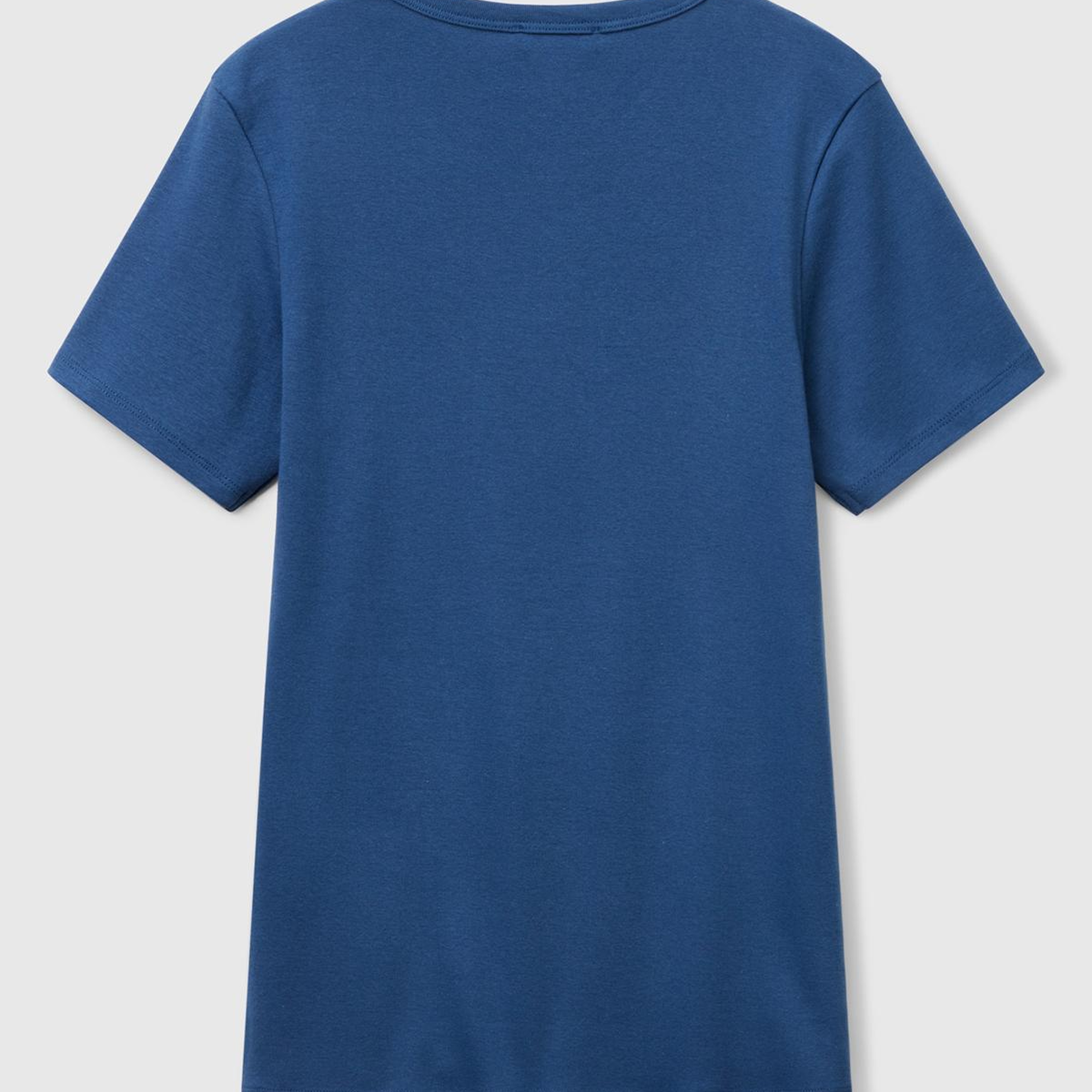Kadın İndigo Mavisi %100 Koton Benetton Yazılı Basic T-Shirt