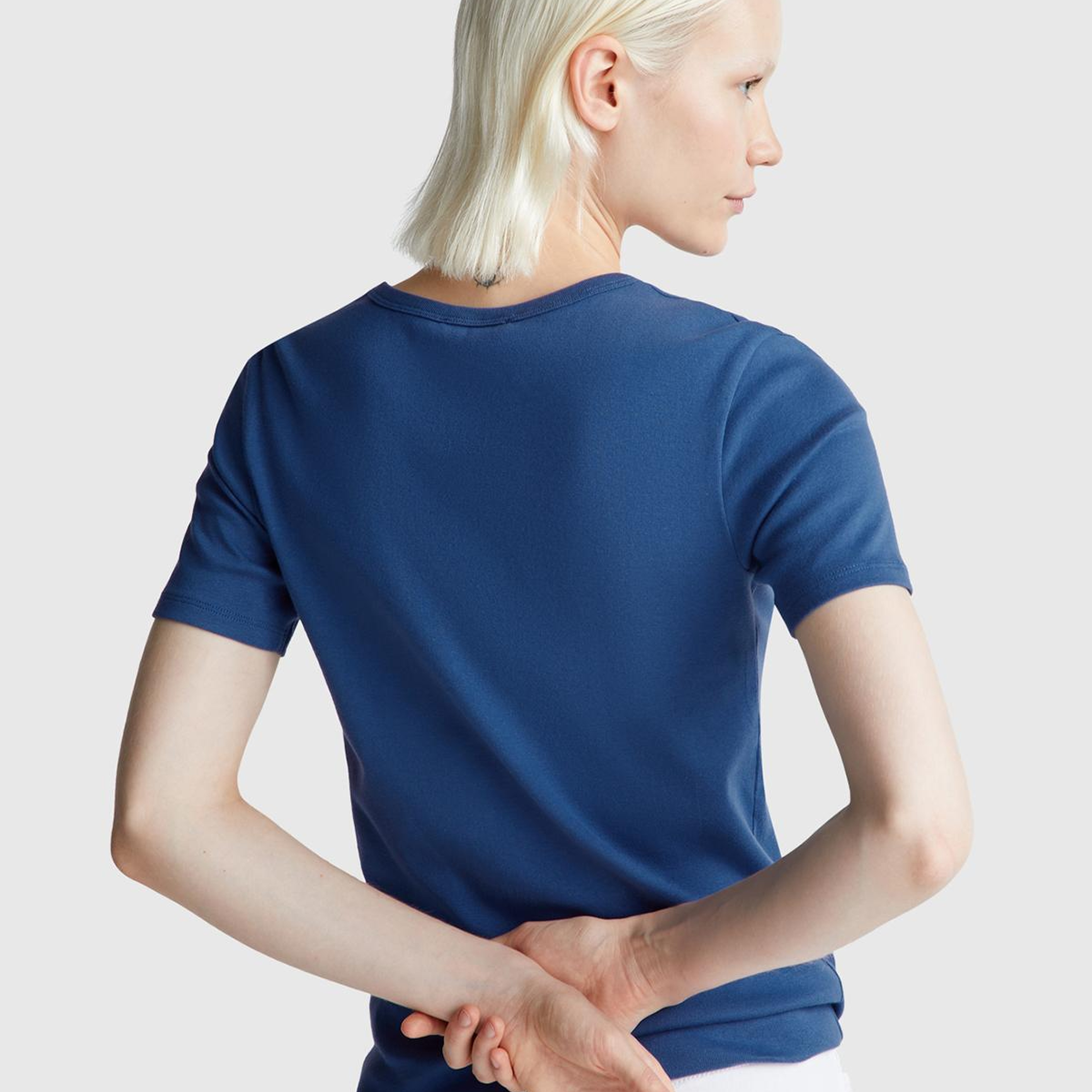 Kadın İndigo Mavisi %100 Koton Benetton Yazılı Basic T-Shirt