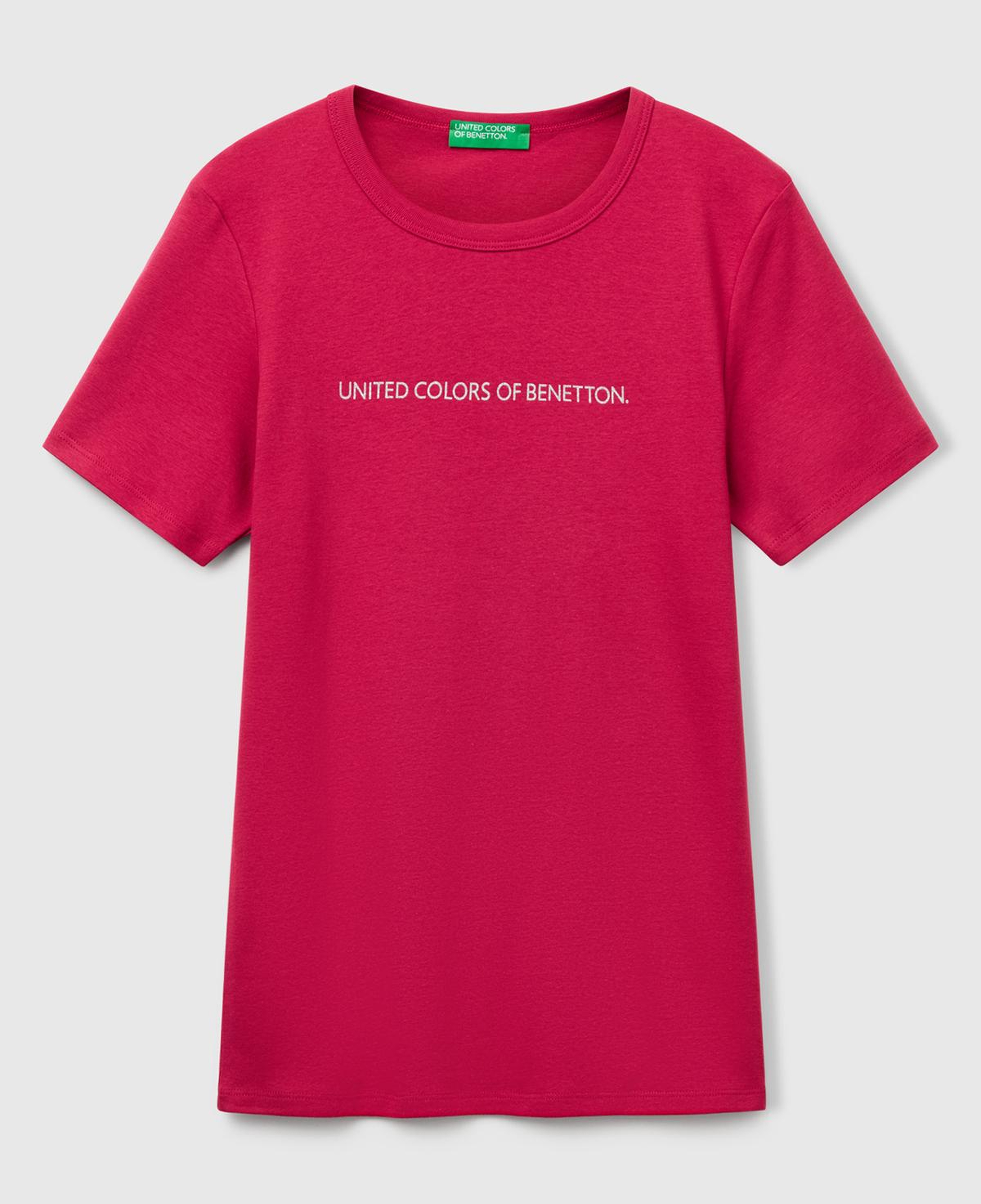 Kadın Fuşya %100 Koton Benetton Yazılı Basic T-Shirt