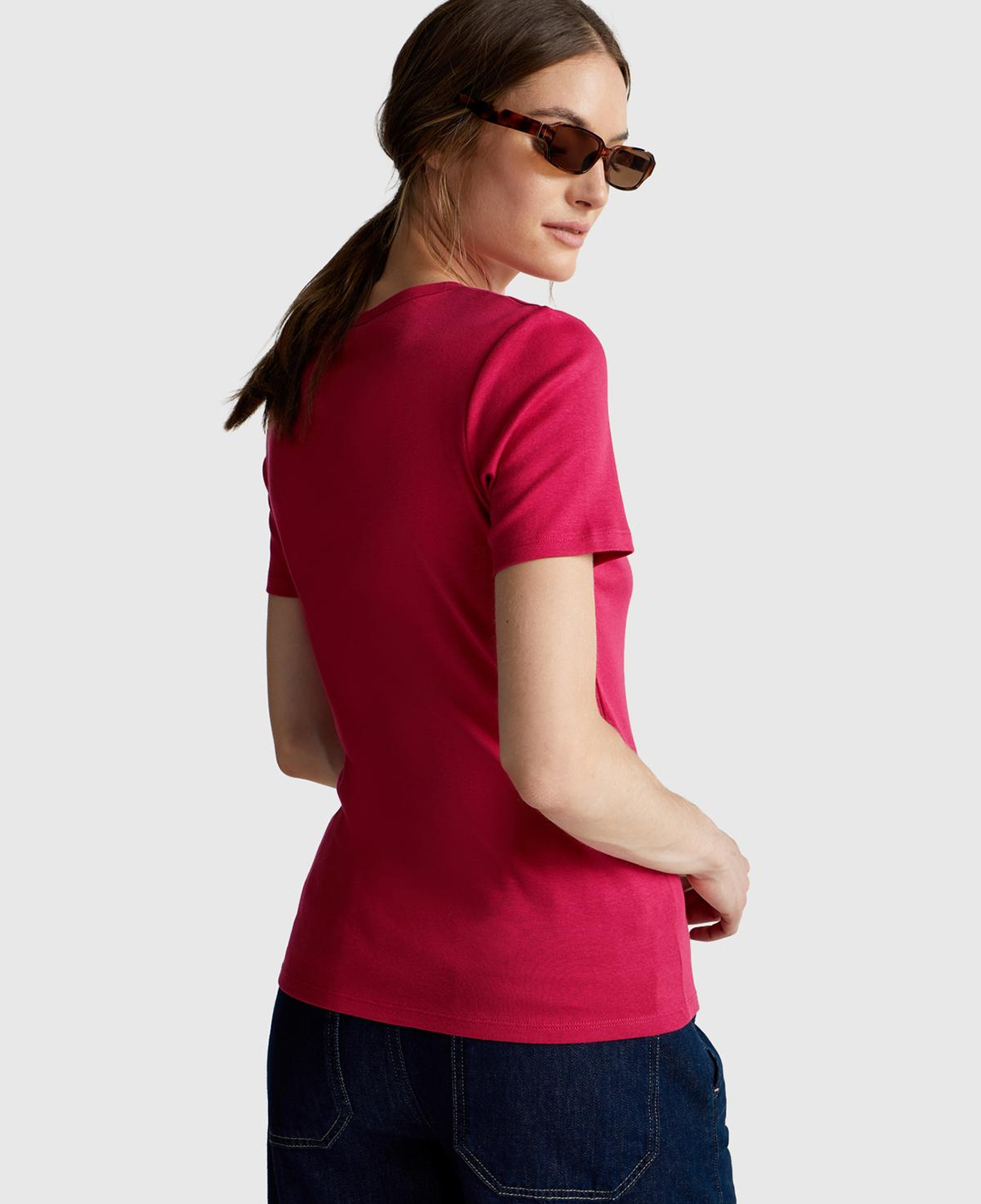 Kadın Fuşya %100 Koton Benetton Yazılı Basic T-Shirt