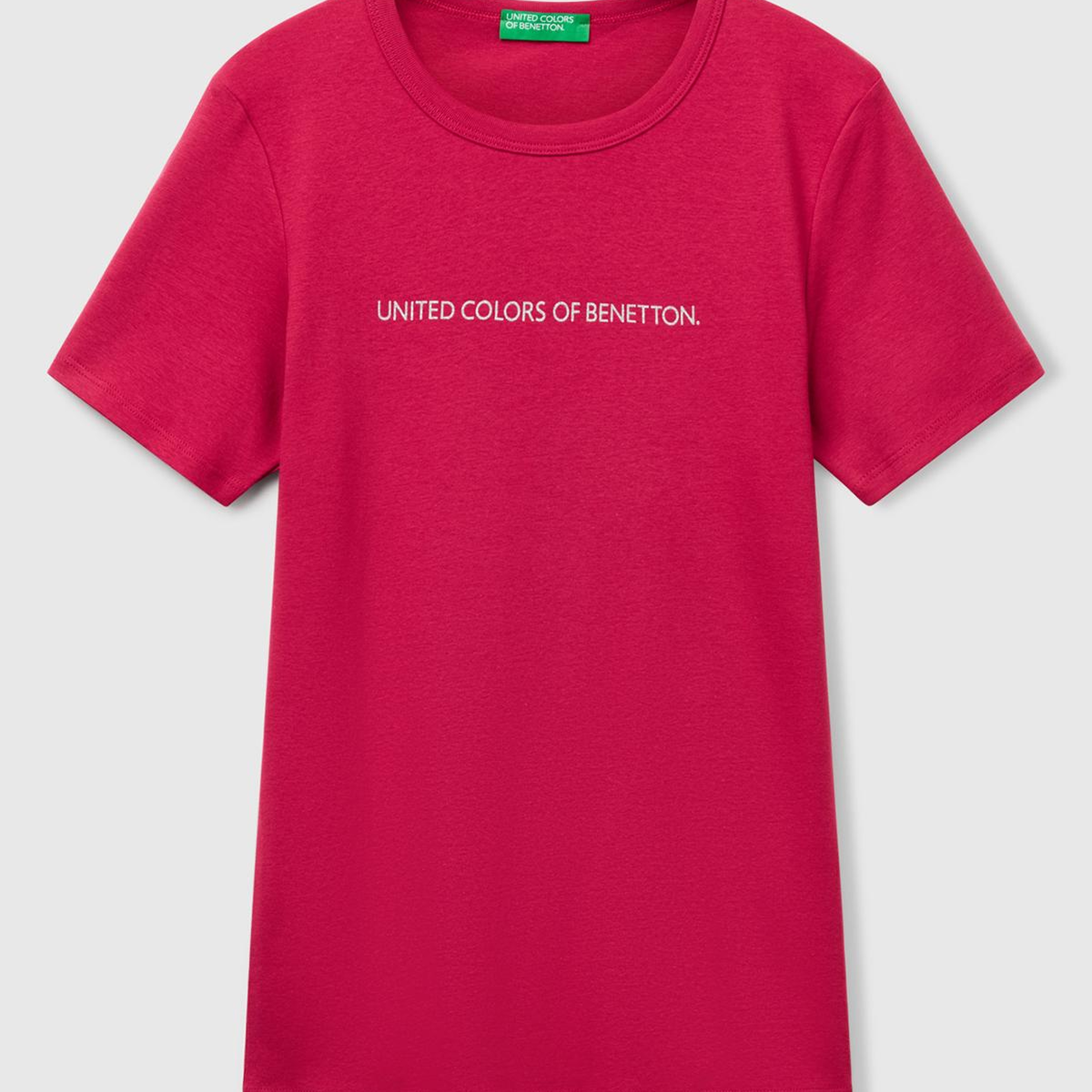 Kadın Fuşya %100 Koton Benetton Yazılı Basic T-Shirt