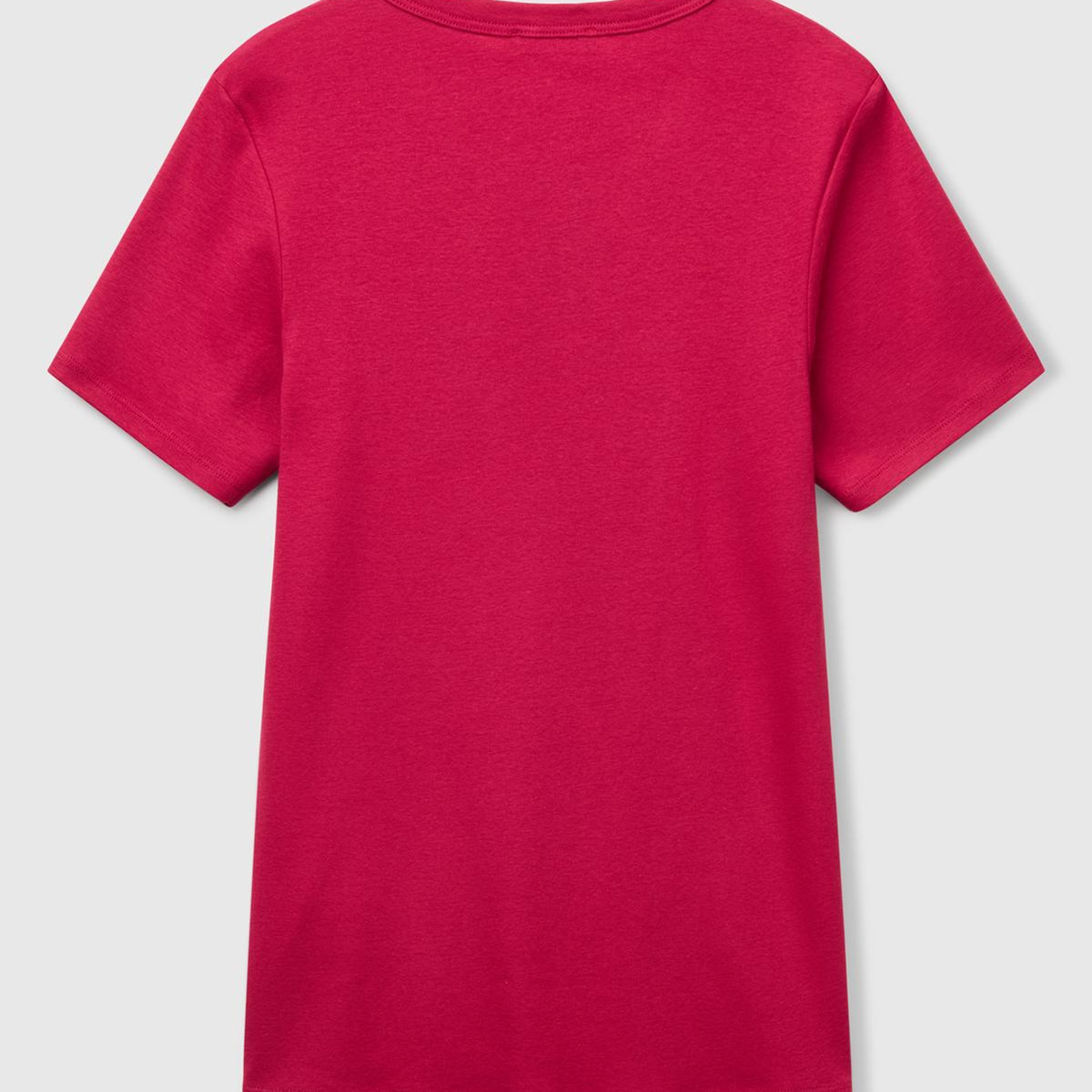 Kadın Fuşya %100 Koton Benetton Yazılı Basic T-Shirt