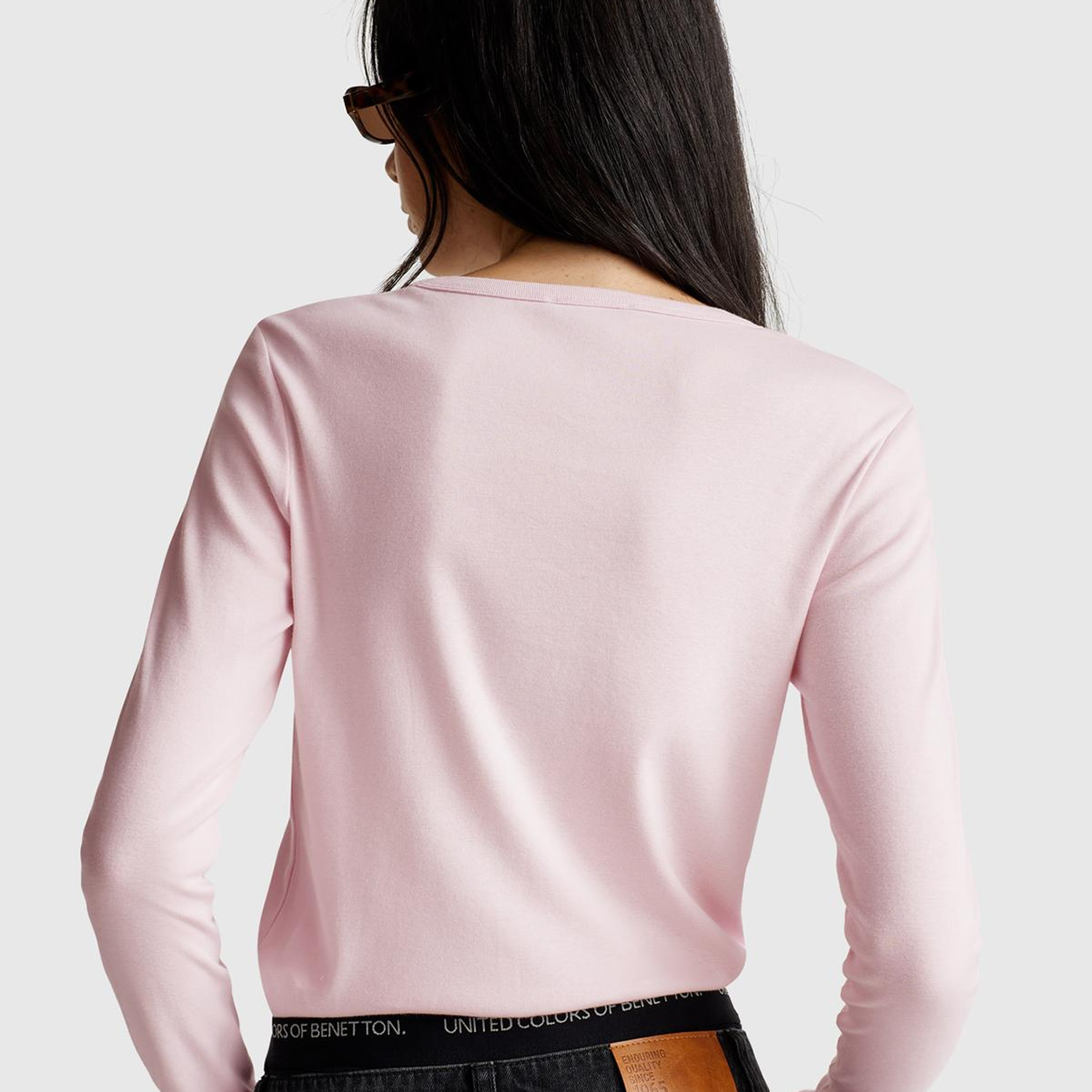 Kadın Açık Pembe Basic Bisiklet Yaka Uzun Kollu T-Shirt