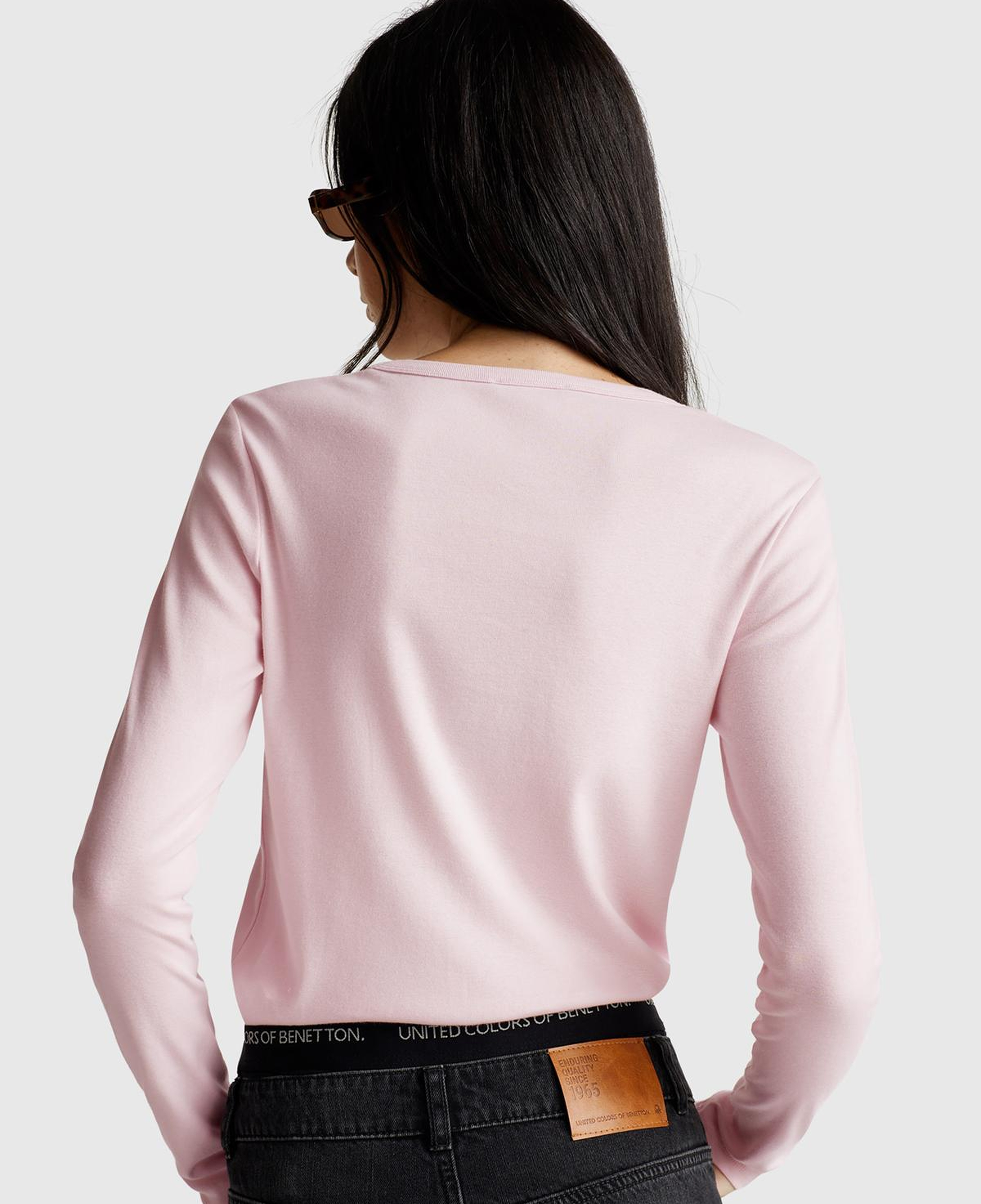 Kadın Açık Pembe Basic Bisiklet Yaka Uzun Kollu T-Shirt