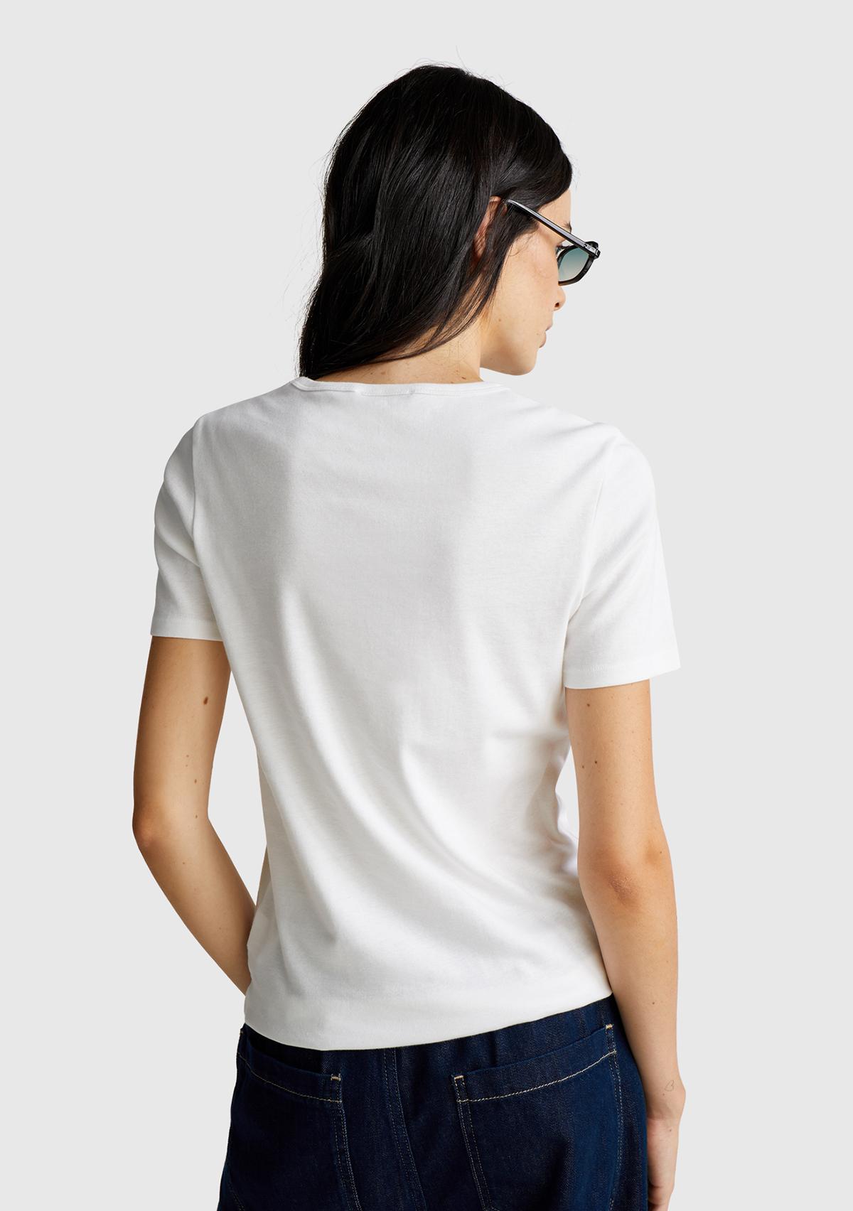 Kadın Beyaz-Renkli Yazılı %100 Koton Benetton Yazılı Basic T-Shirt