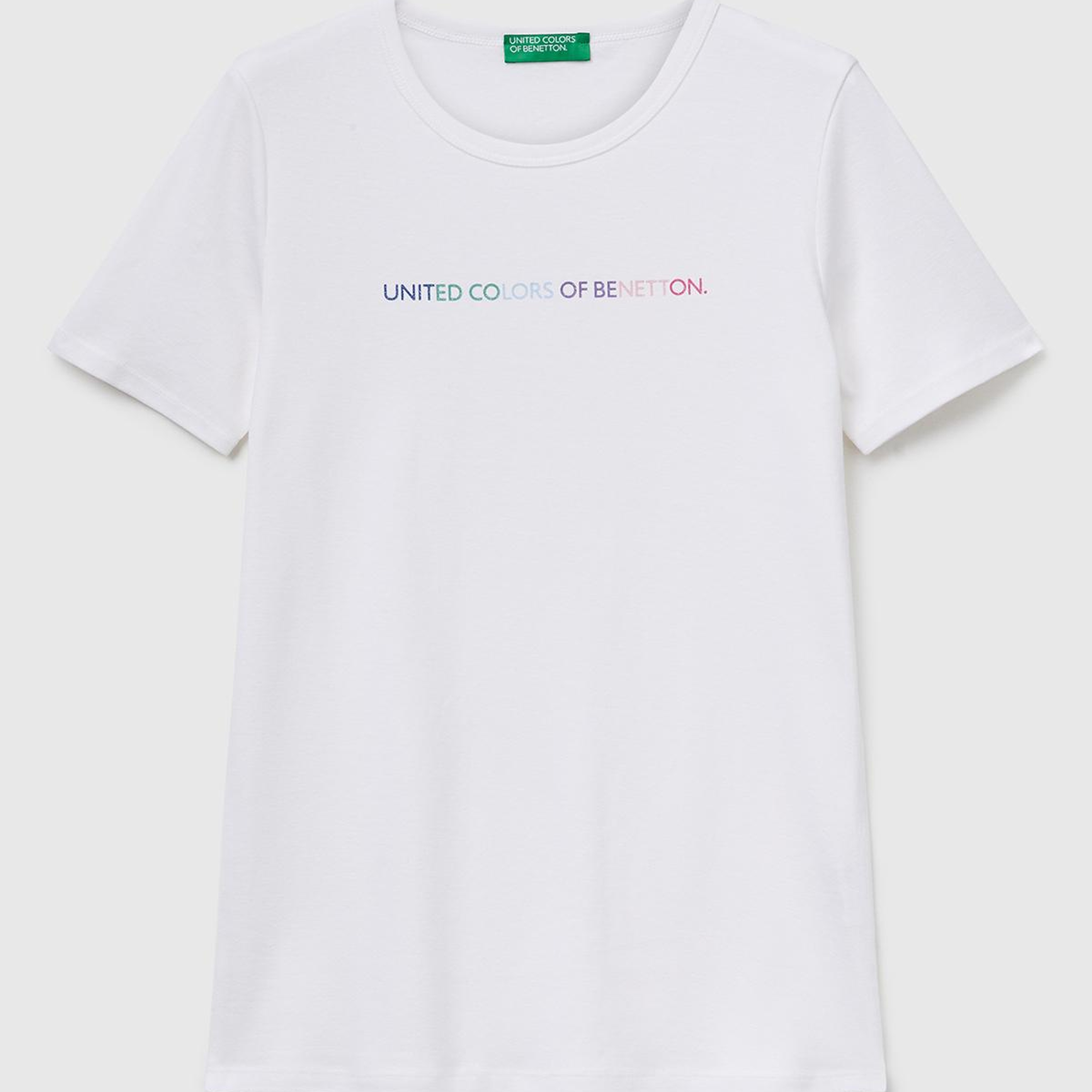 Kadın Beyaz-Renkli Yazılı %100 Koton Benetton Yazılı Basic T-Shirt