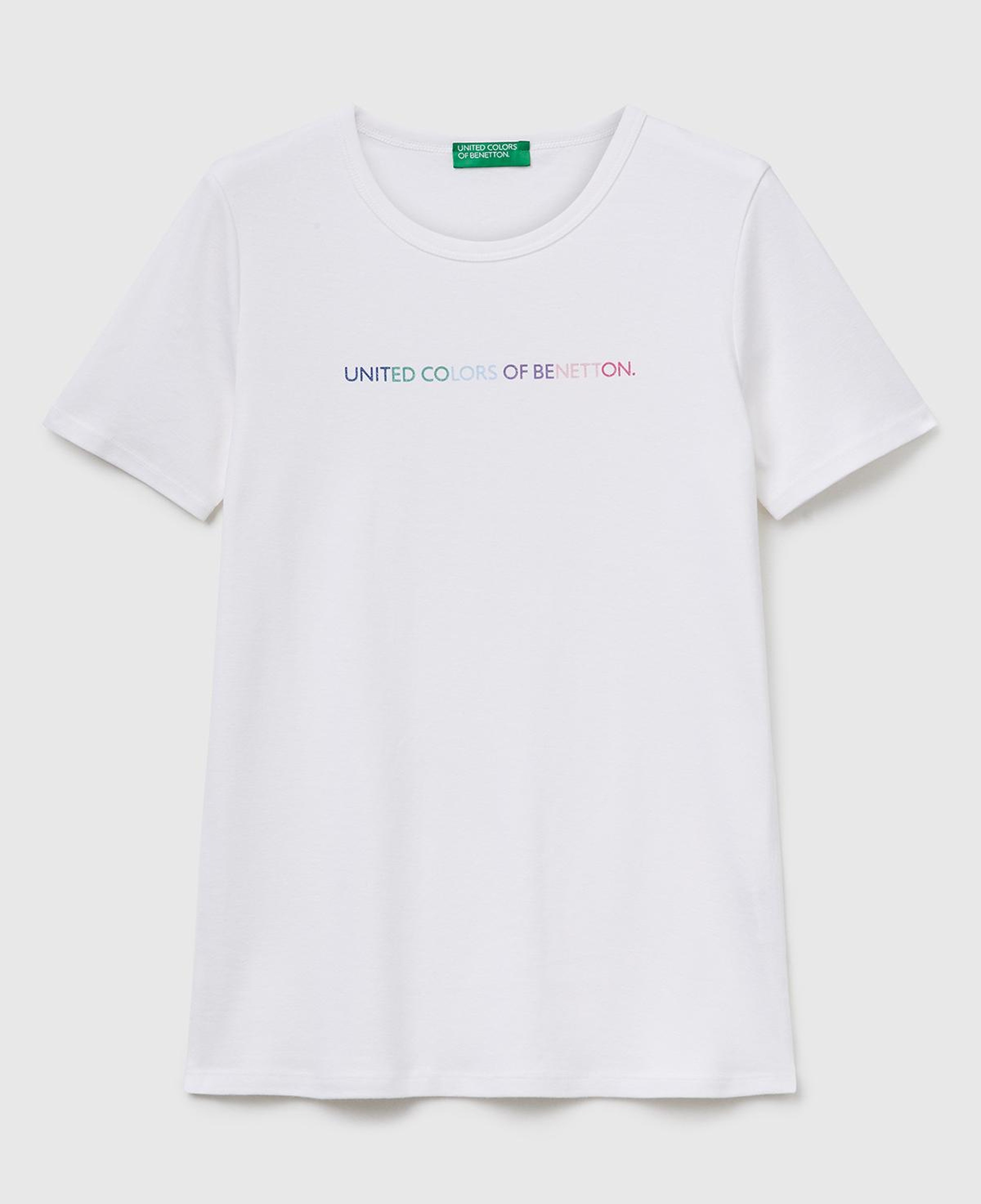 Kadın Beyaz-Renkli Yazılı %100 Koton Benetton Yazılı Basic T-Shirt
